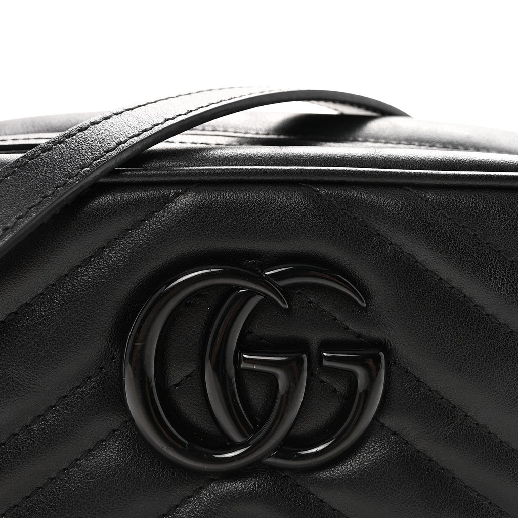 Gucci Calfskin Matelasse Monochrome Small GG Marmont Chain Shoulder Bag Black