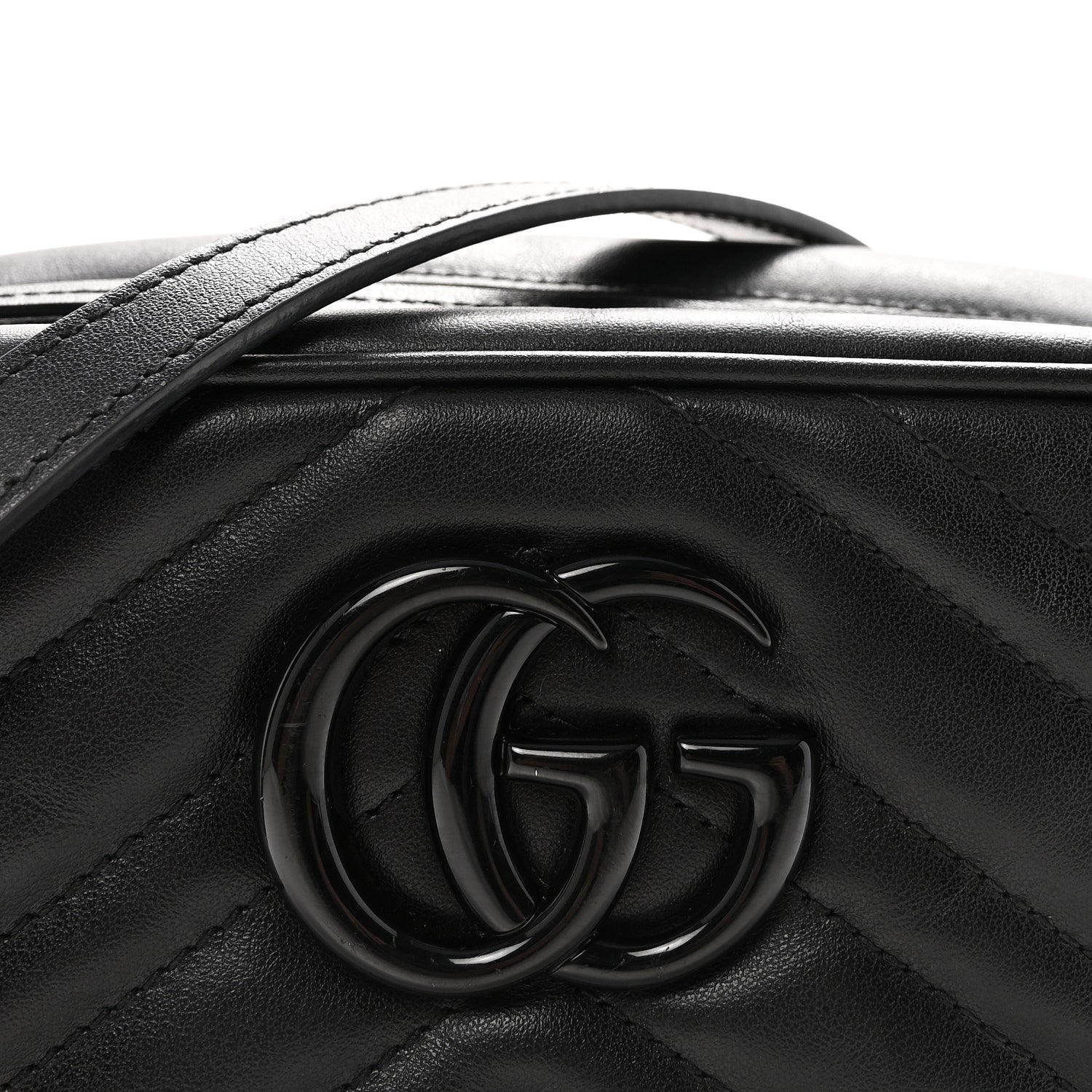 Gucci Calfskin Matelasse Monochrome Small GG Marmont Chain Shoulder Bag Black