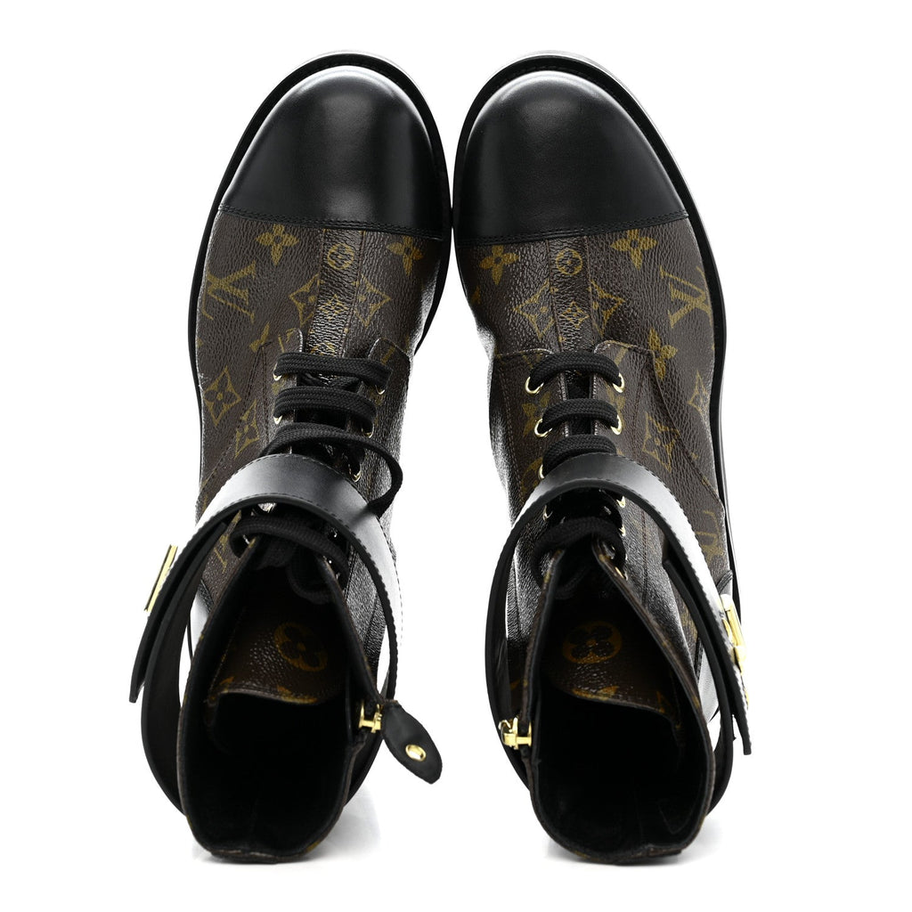 Louis Vuitton Calfskin Monogram Wonderland Flat Ranger Boots 39 Black