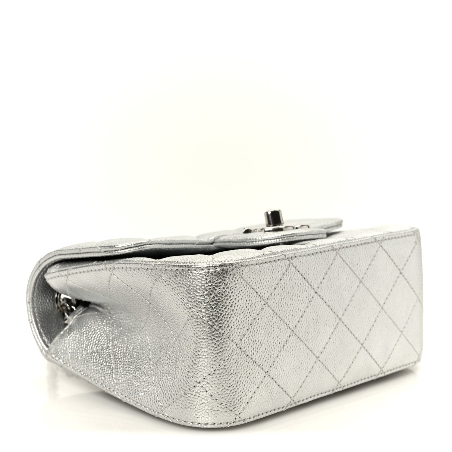 Chanel Metallic Caviar Quilted Mini Square CC Slide Flap Silver