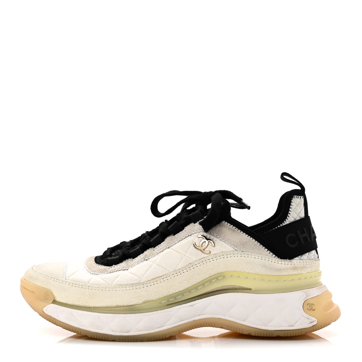Fabric Suede Calfskin CC Sneakers 38.5 Ivory Black
