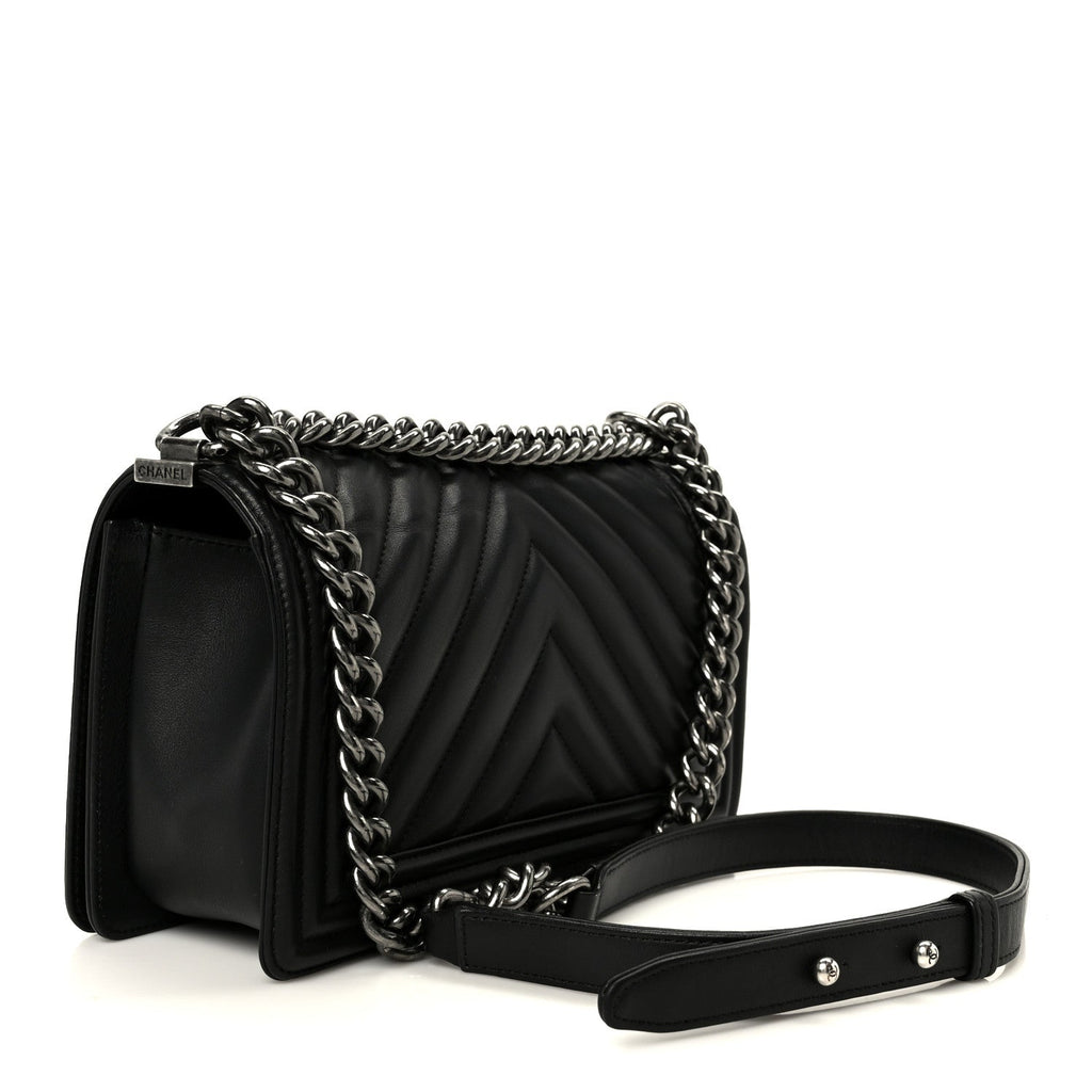 Chanel Lambskin Chevron Quilted Medium Boy Flap Black