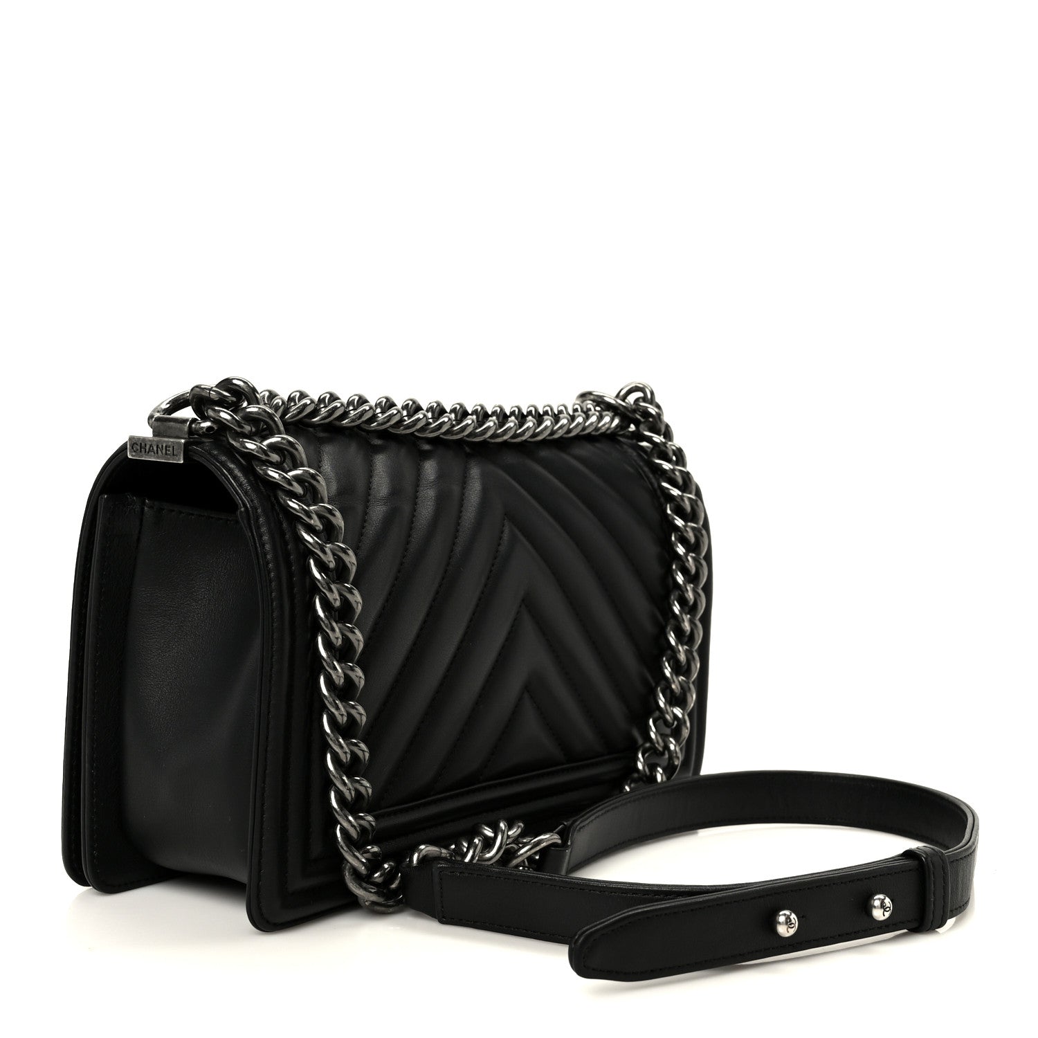 Chanel Lambskin Chevron Quilted Medium Boy Flap Black