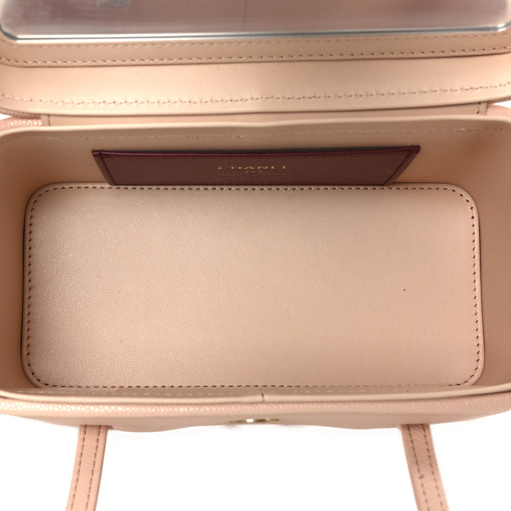 Chanel Shiny Caviar Preppy Coco Long Vanity With Strap Light Pink