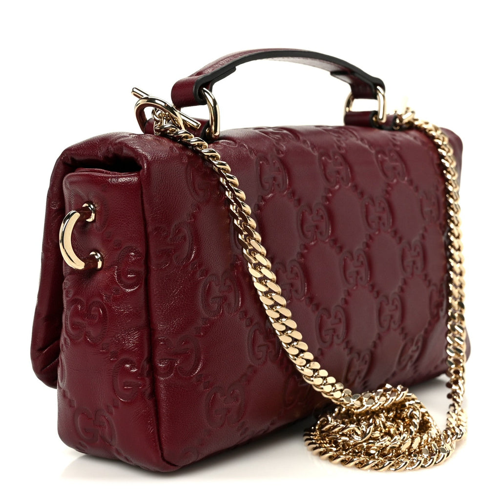 Gucci Lambskin Embossed Mini GG Milano Top Handle Shoulder Bag Rosso Ancora