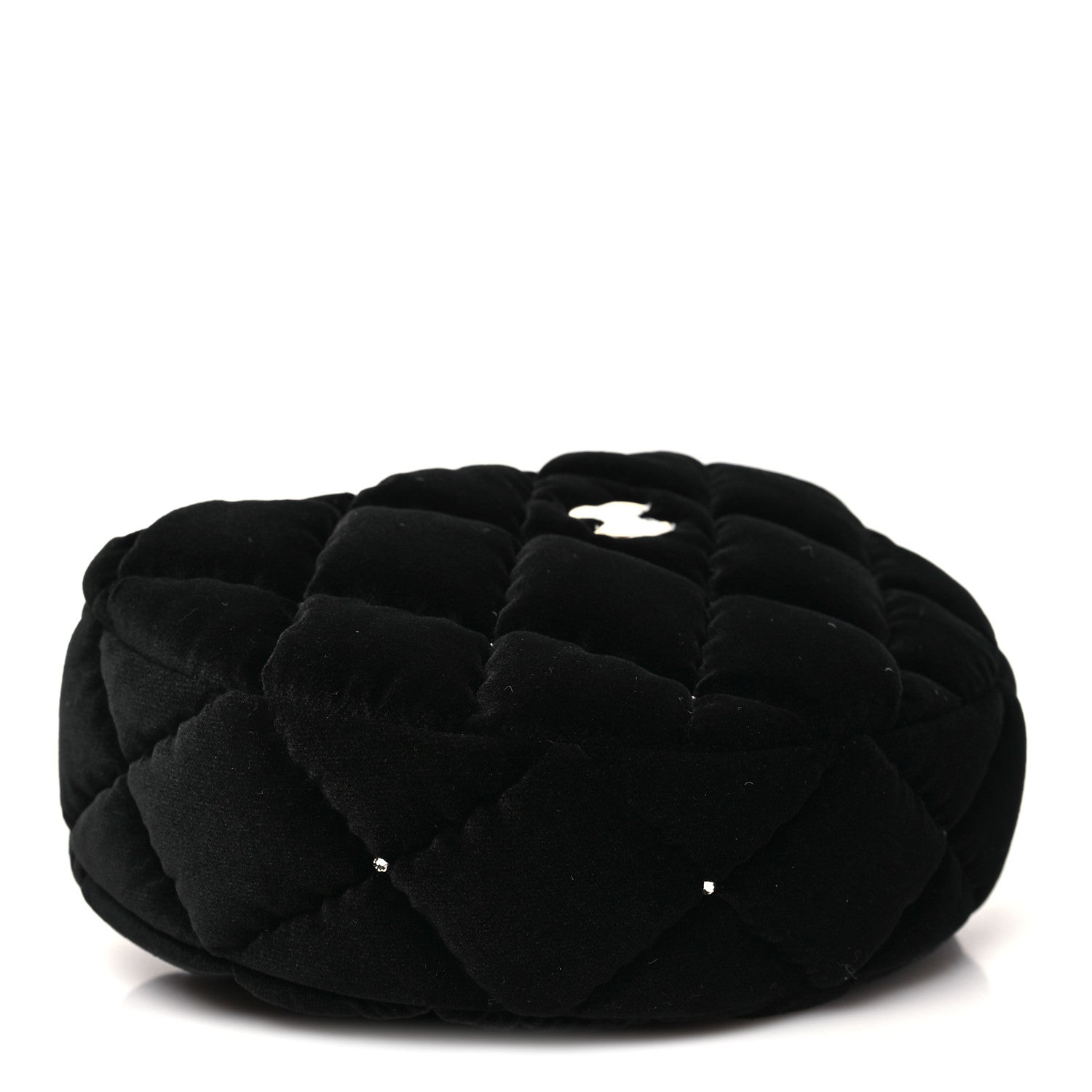 Chanel Velvet Diamanté Quilted Pocket Pouch Hobo Black
