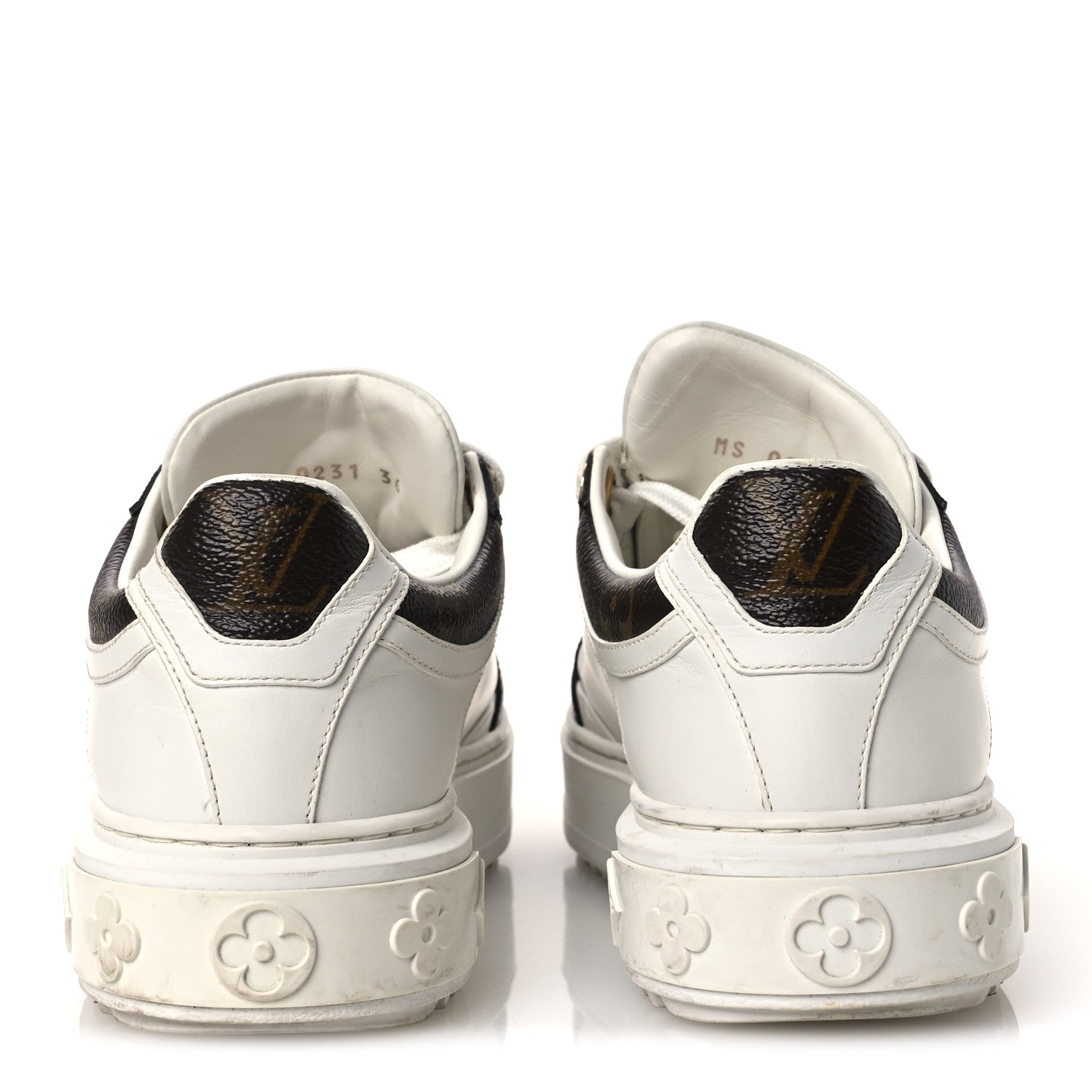 Louis Vuitton Calfskin Embossed Monogram Time Out Sneakers 36 White