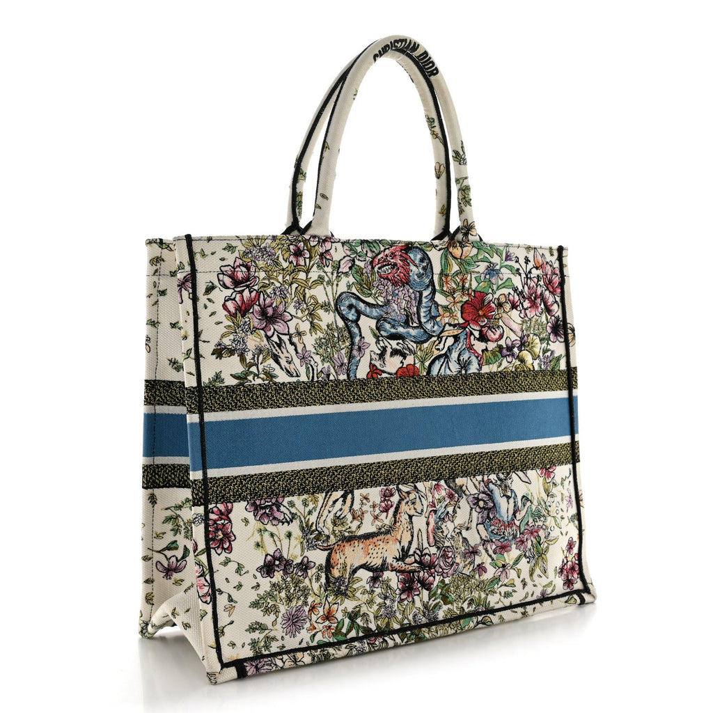 Christian Dior Canvas Embroidered Large D-Constellation Book Tote Latte Multicolor