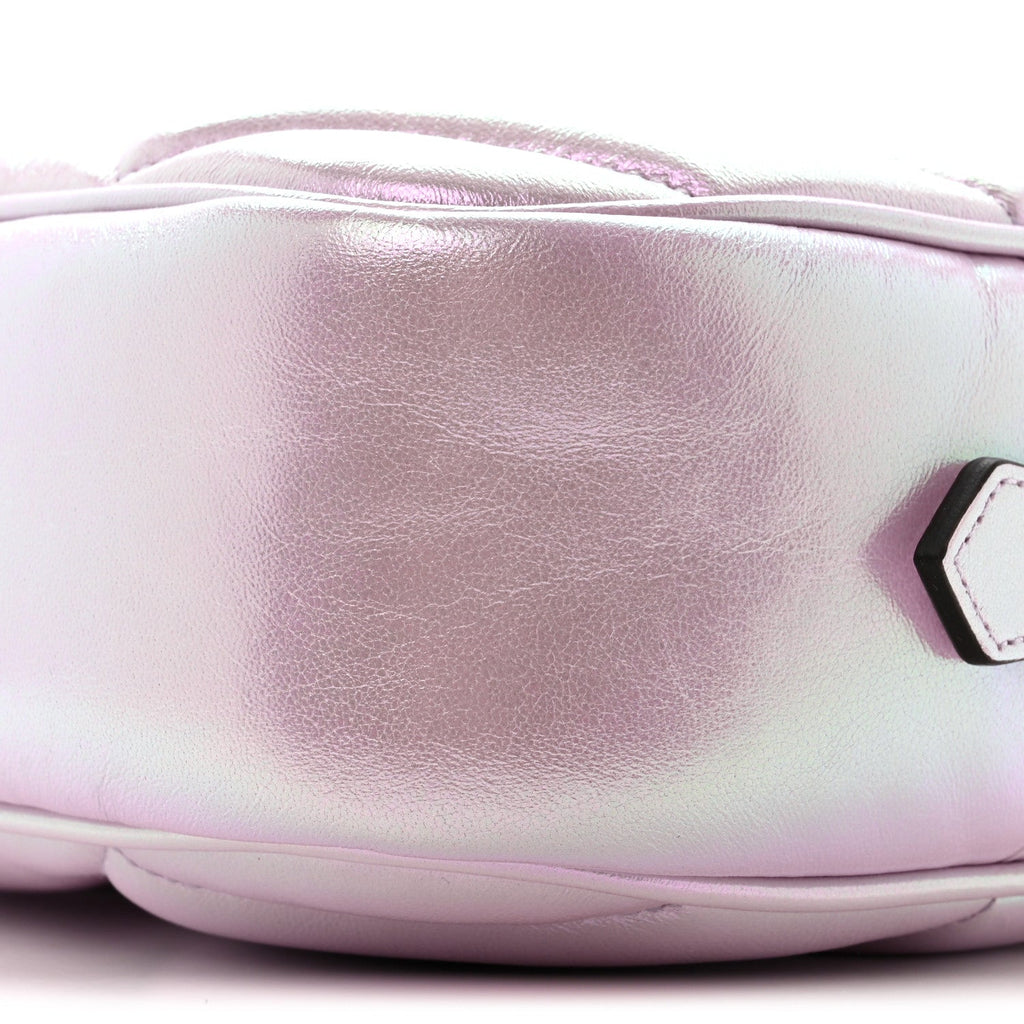 Gucci Iridescent Nappa Chevron Matelasse Small GG Marmont Chain Shoulder Bag Iridescent Escape Pink