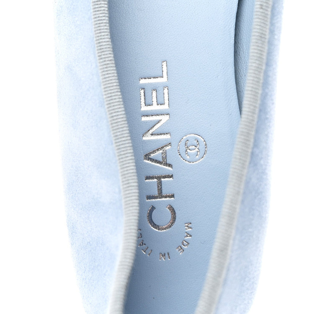 Chanel Suede Calfskin Cap Toe CC Ballerina Flats 40.5 Light Blue Turquoise