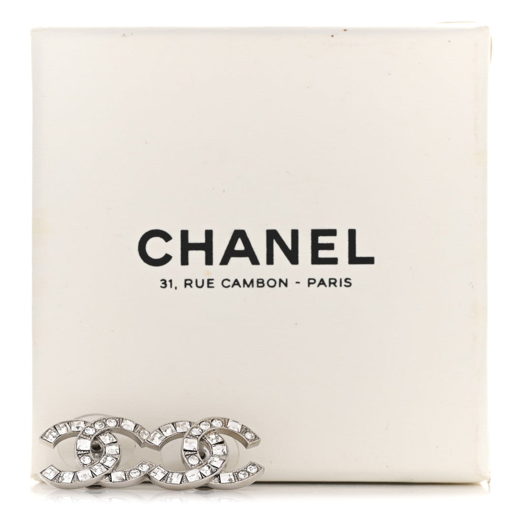 Baguette Crystal CC Earrings Silver