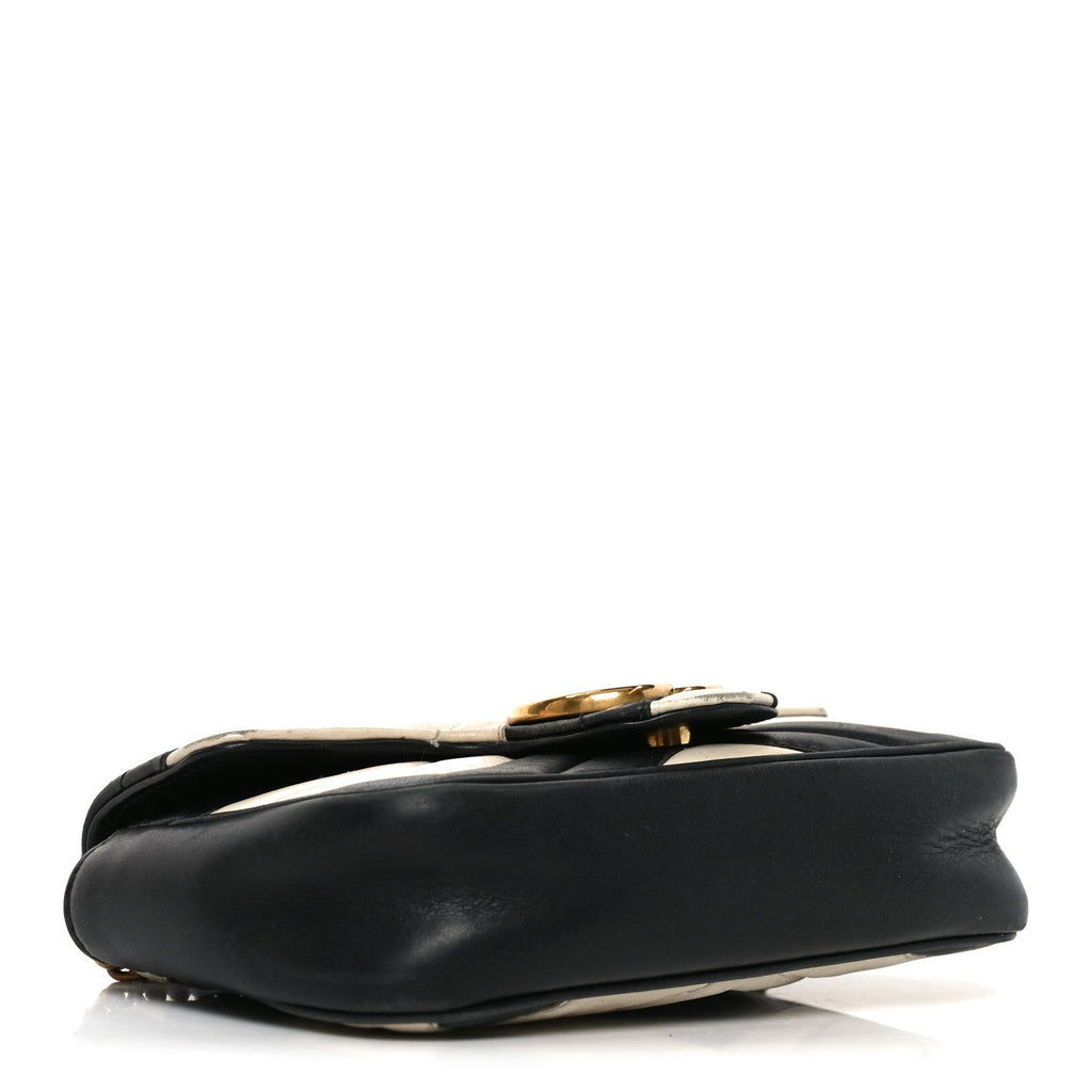 Gucci Calfskin Matelasse Super Mini GG Marmont Shoulder Bag Black White