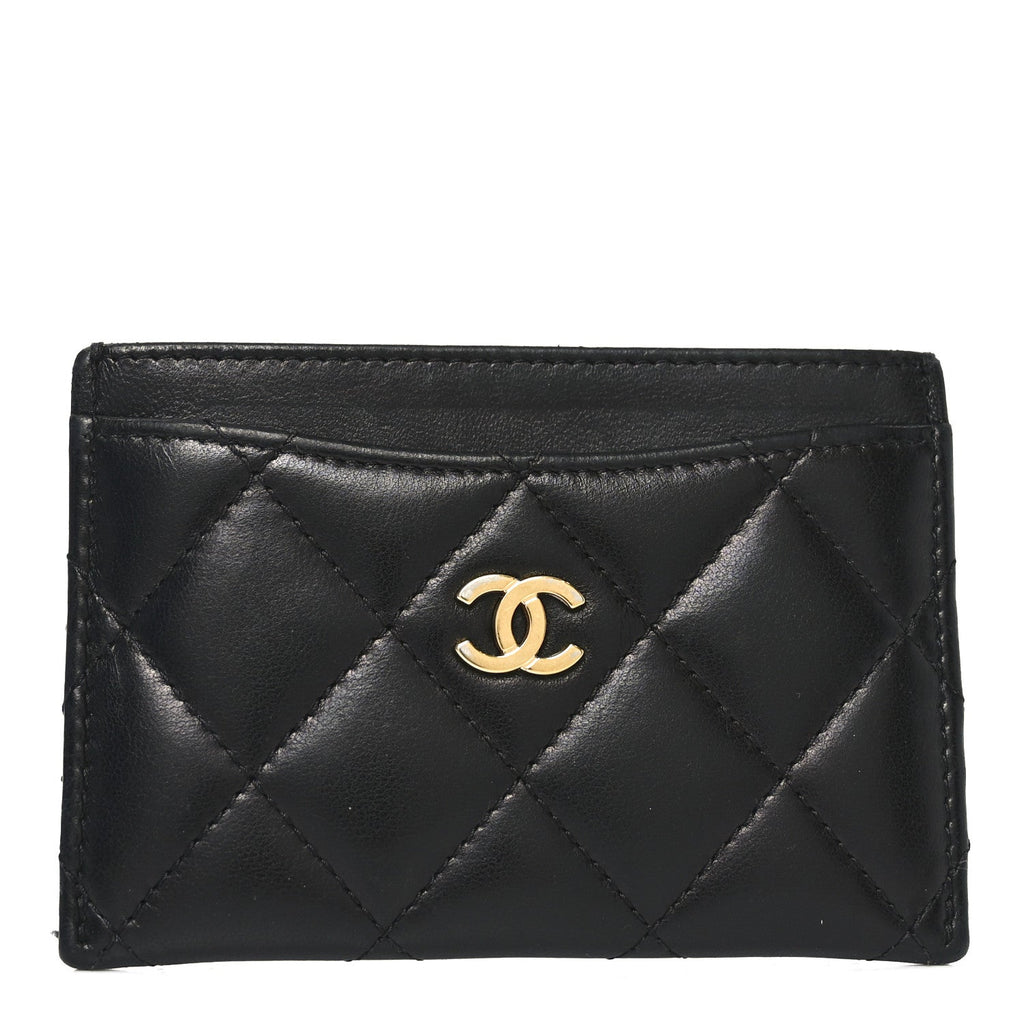 Lambskin Quilted Card Holder Black