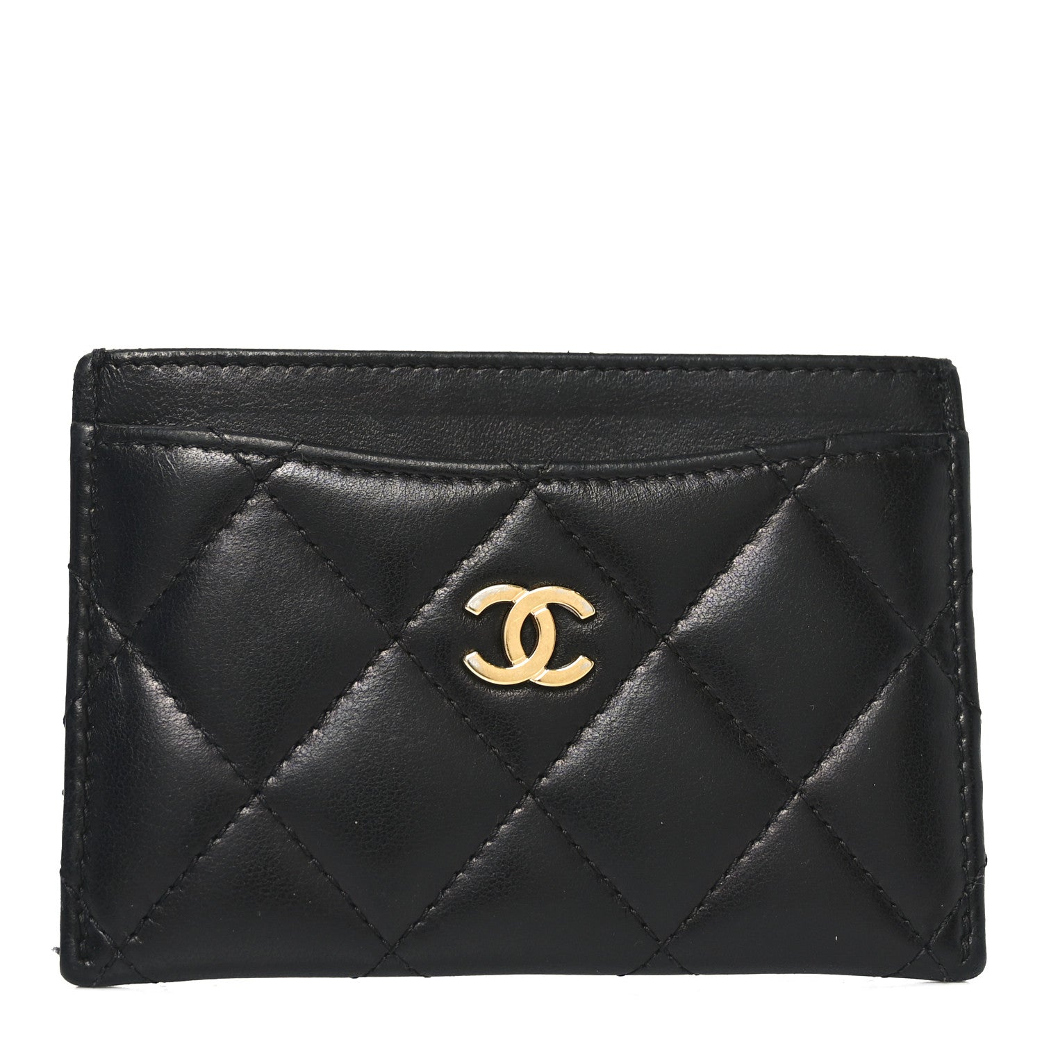 Lambskin Quilted Card Holder Black