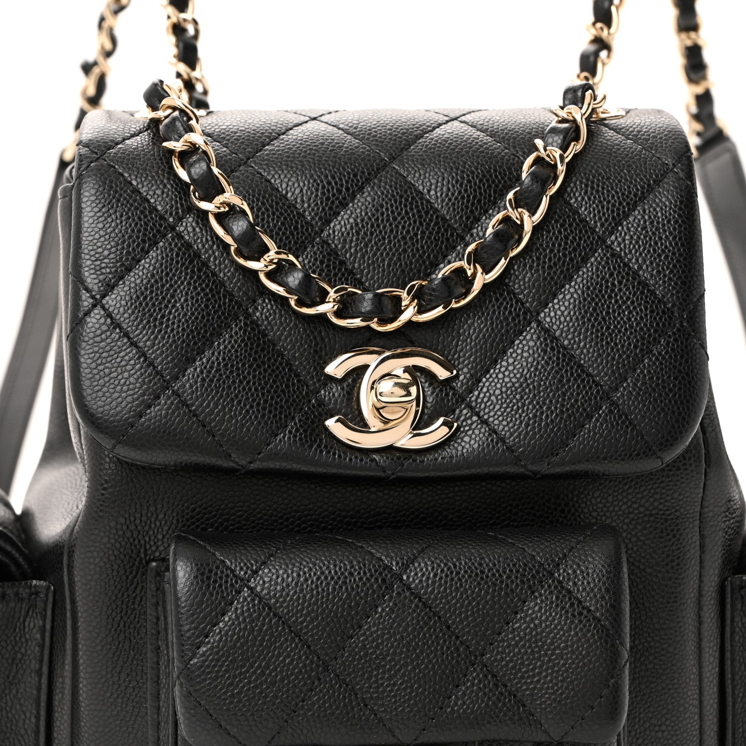 Chanel Shiny Caviar Quilted Small Duma Pockets Drawstring Backpack Black