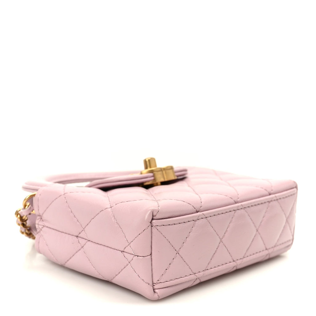 Chanel Shiny Aged Calfskin Quilted Mini Nano Kelly Shopper Light Pink
