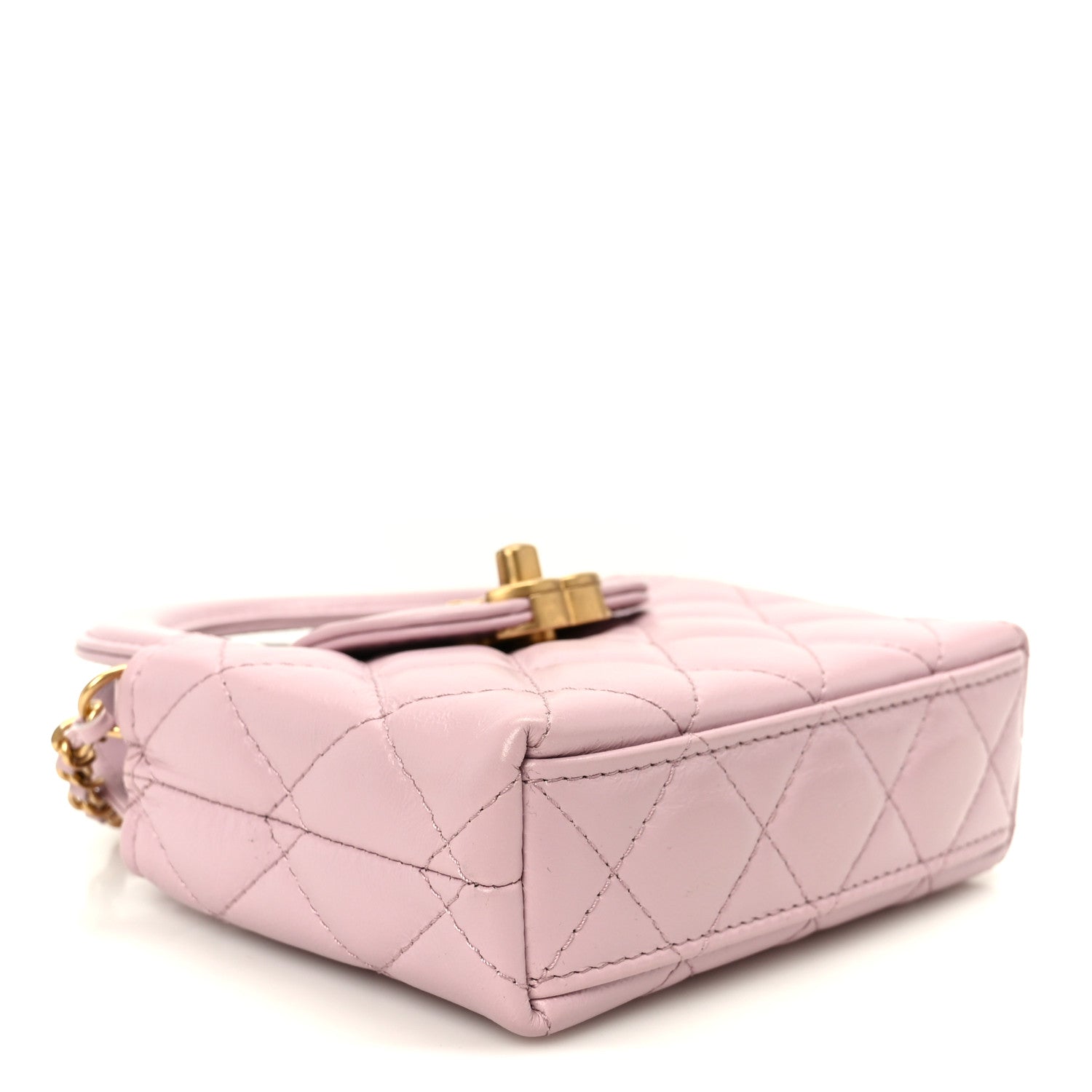 Chanel Shiny Aged Calfskin Quilted Mini Nano Kelly Shopper Light Pink