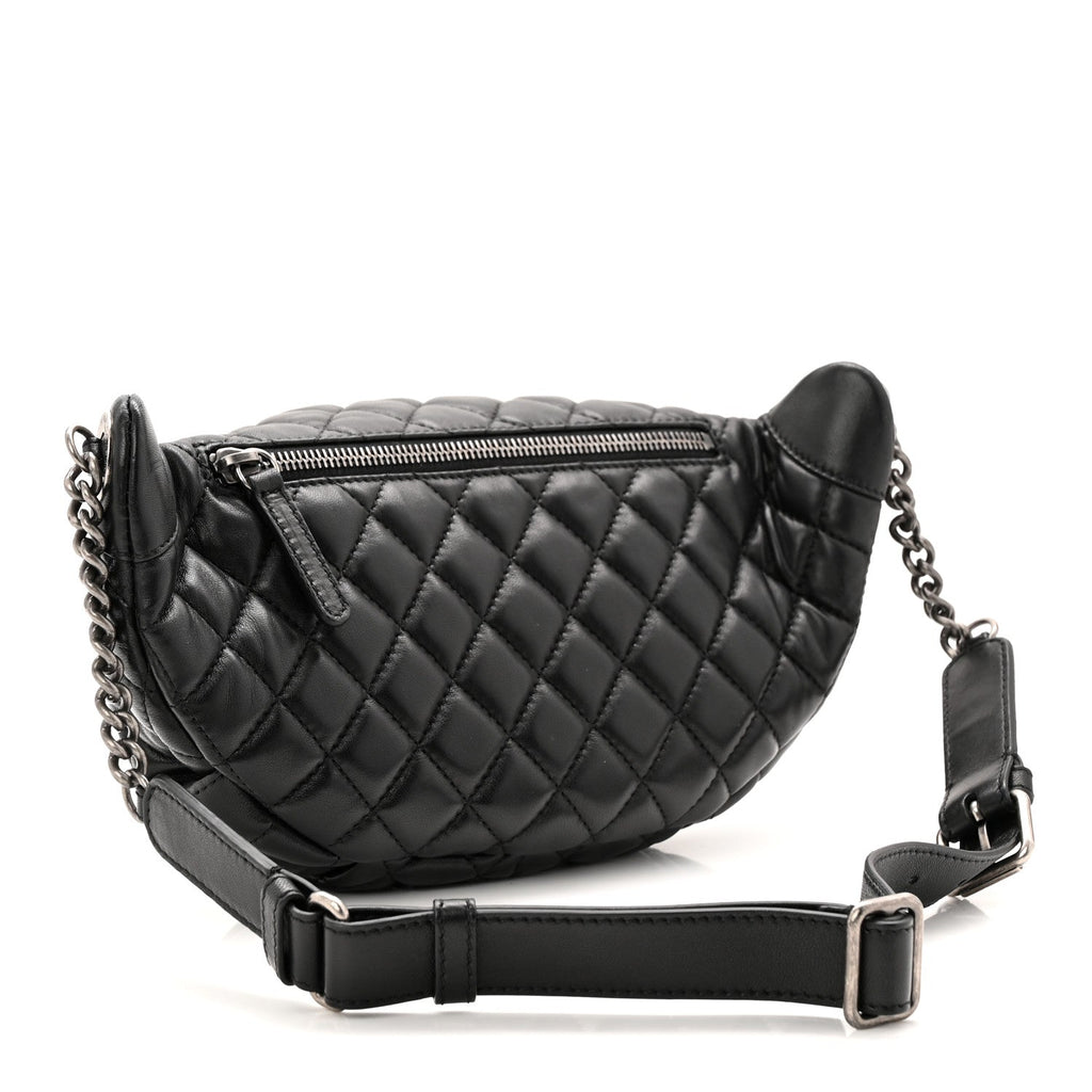 Chanel Lambskin Quilted Banane Waist Bag Fanny Pack Black