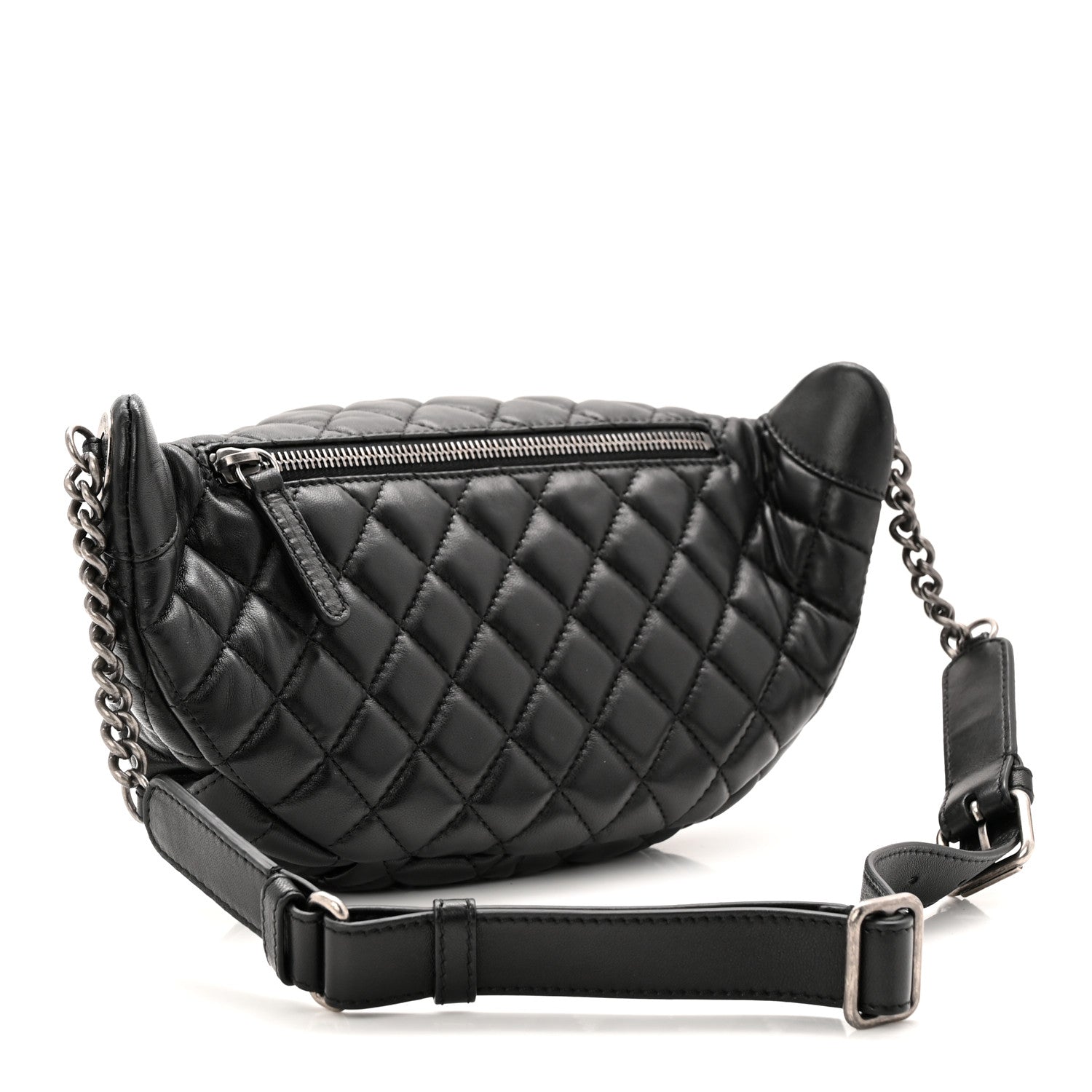 Chanel Lambskin Quilted Banane Waist Bag Fanny Pack Black