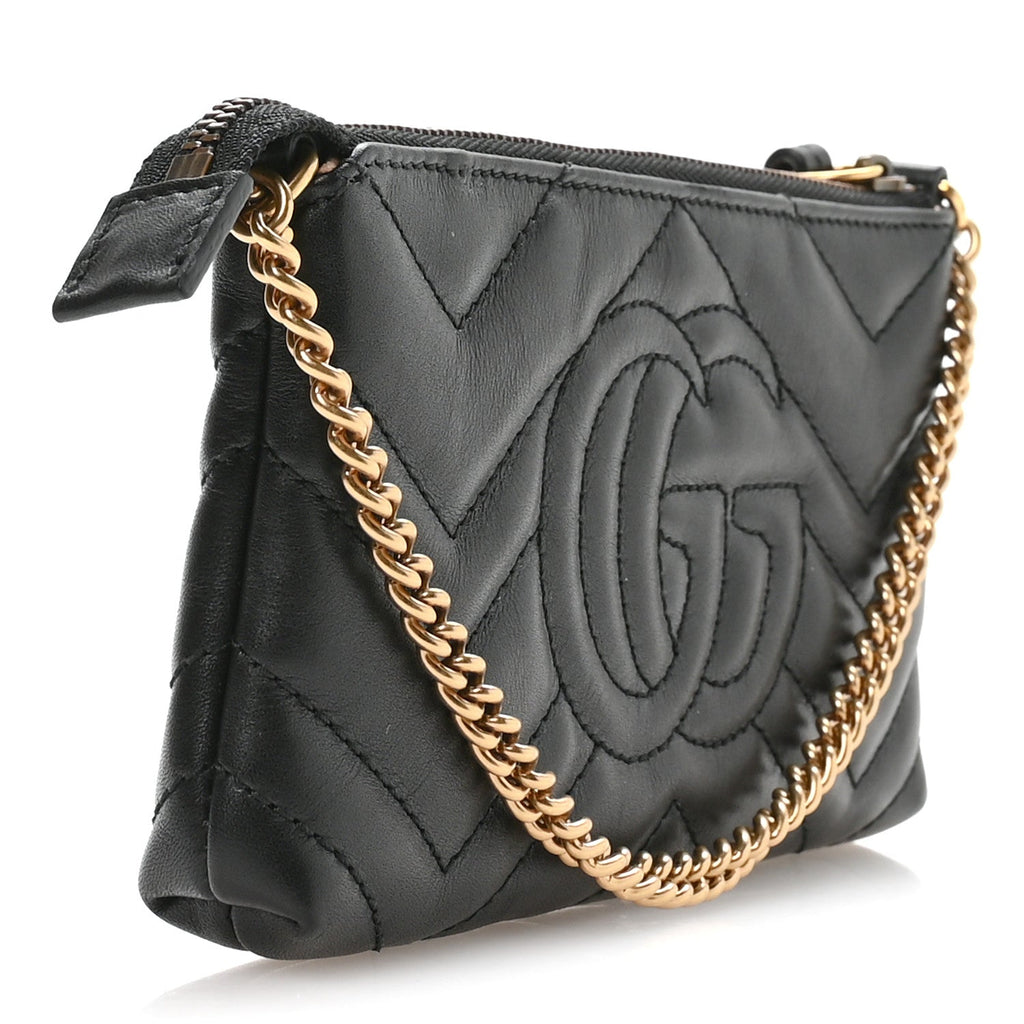Gucci Calfskin Matelasse Mini GG Marmont Chain Bag Black
