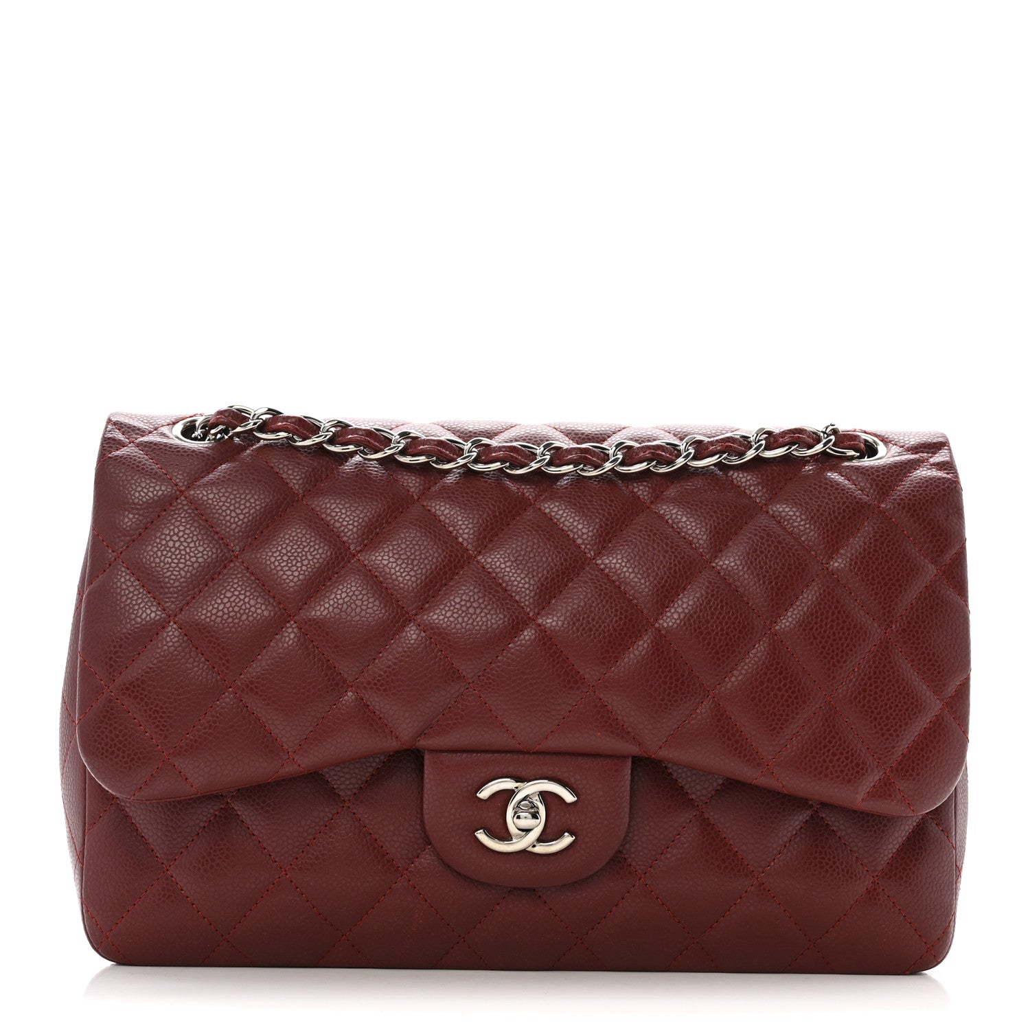 Chanel Caviar Quilted Jumbo Double Flap Dark Red