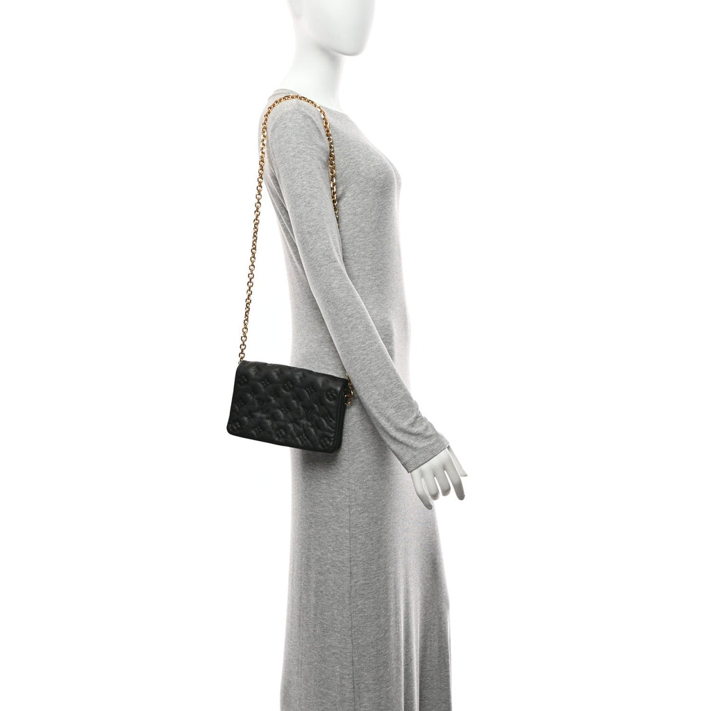 Louis Vuitton Lambskin Embossed Monogram Pochette Coussin Black