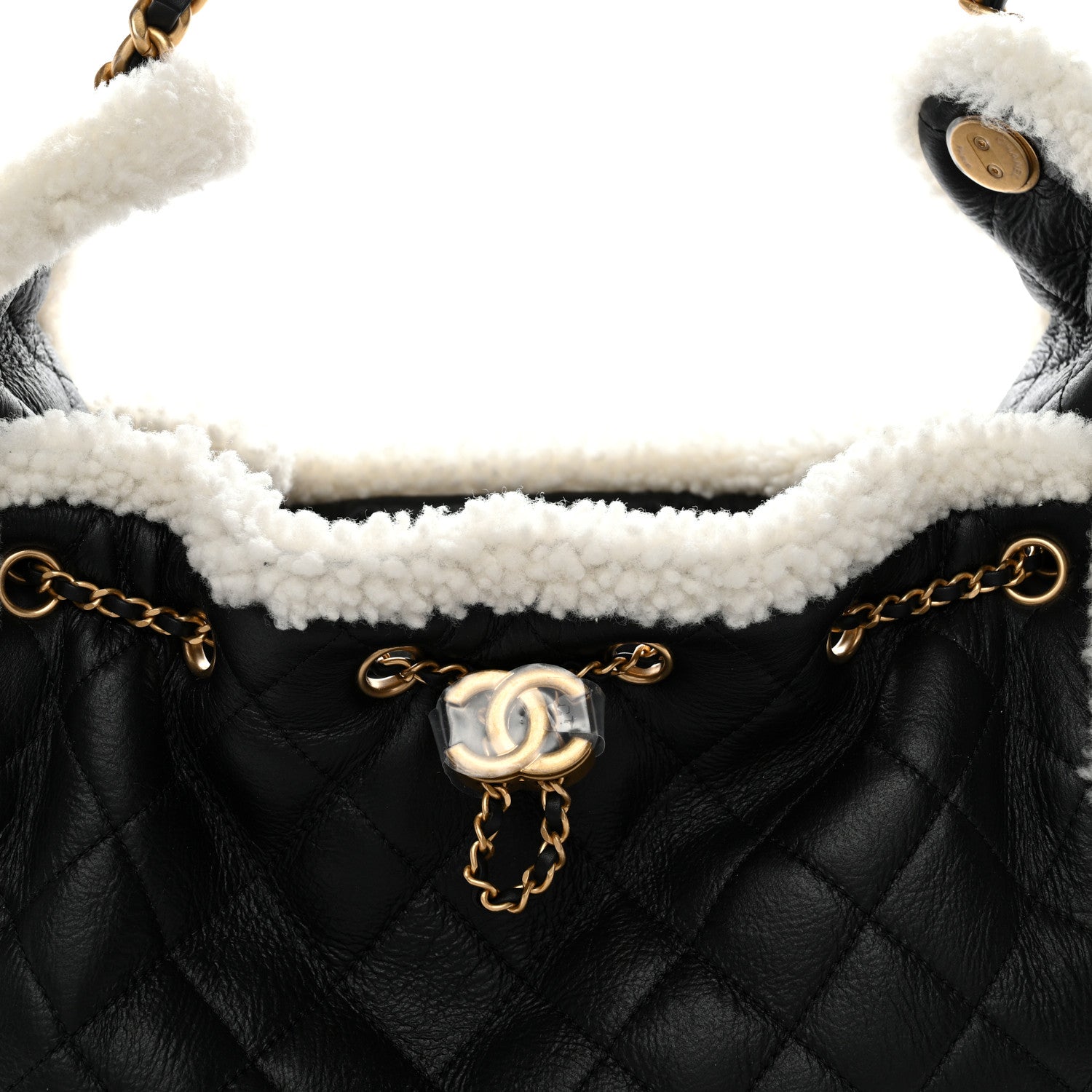 Chanel Crumpled Sheepskin Shearling Quilted Small Chanel 25 Handbag Black White