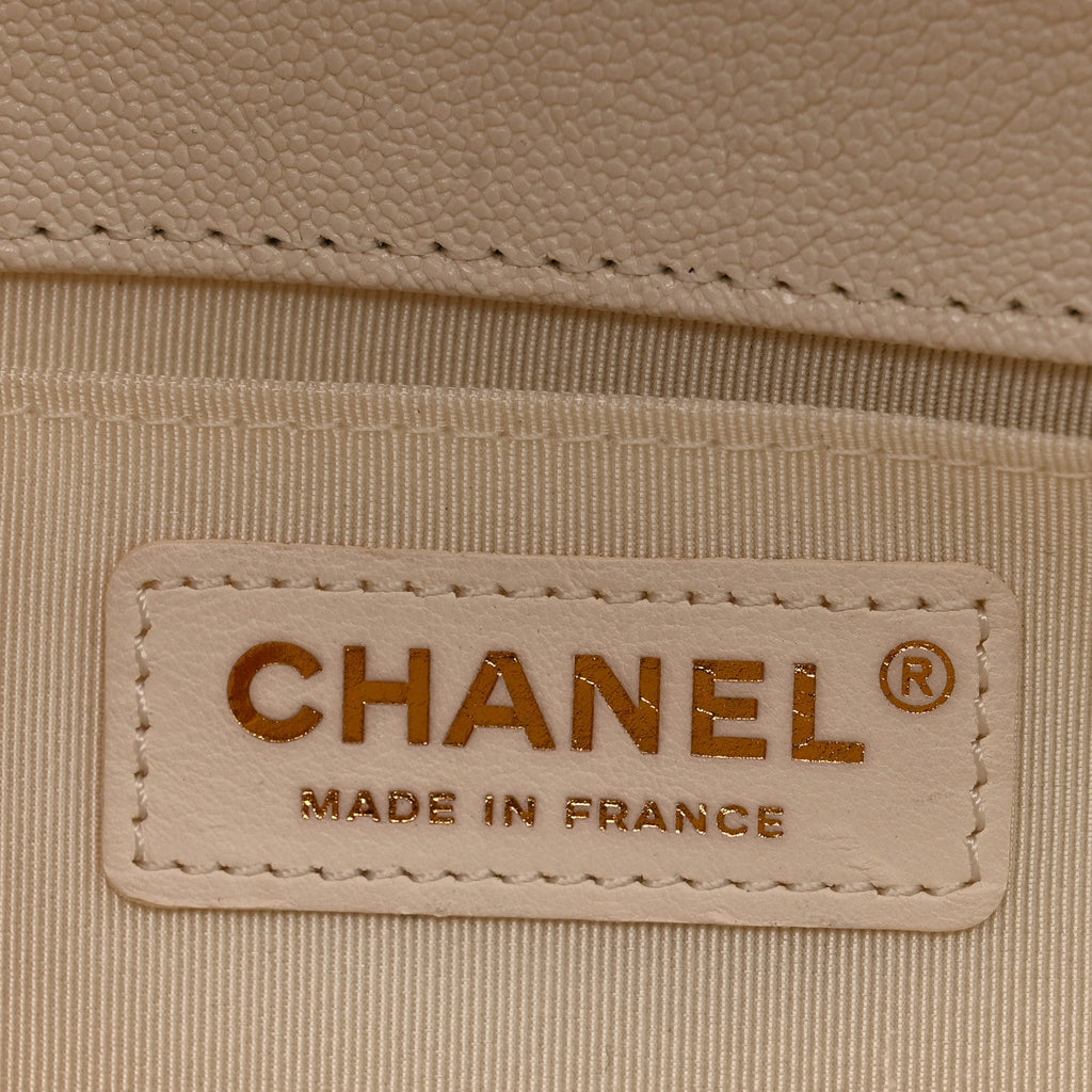 Chanel Caviar Chevron Quilted Medium Boy Flap White