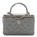 Chanel Patent Quilted Quilted Small Top Handle Vanity Case With Chain Grey