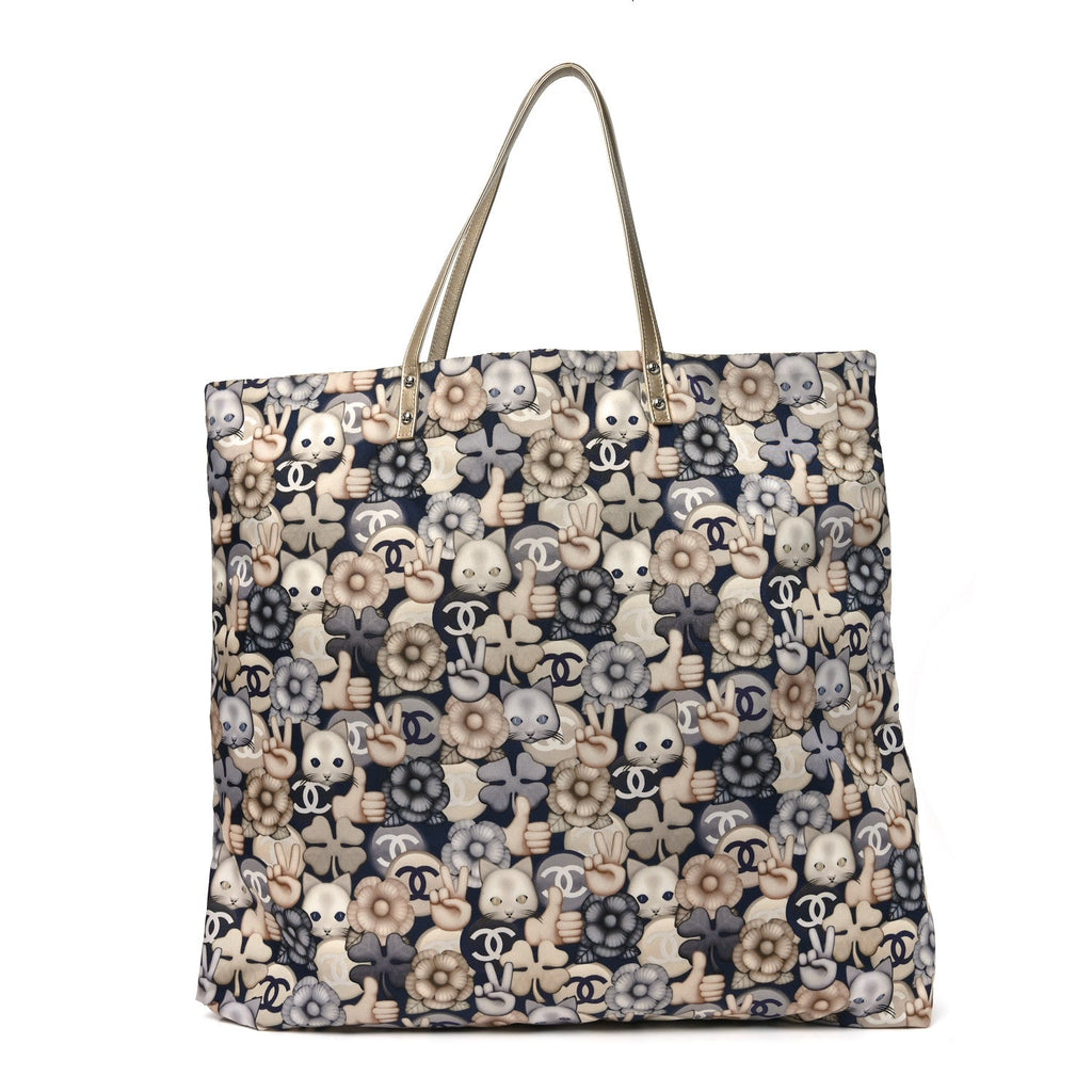 Chanel Nylon Cat Emoticon Tote Navy Silver