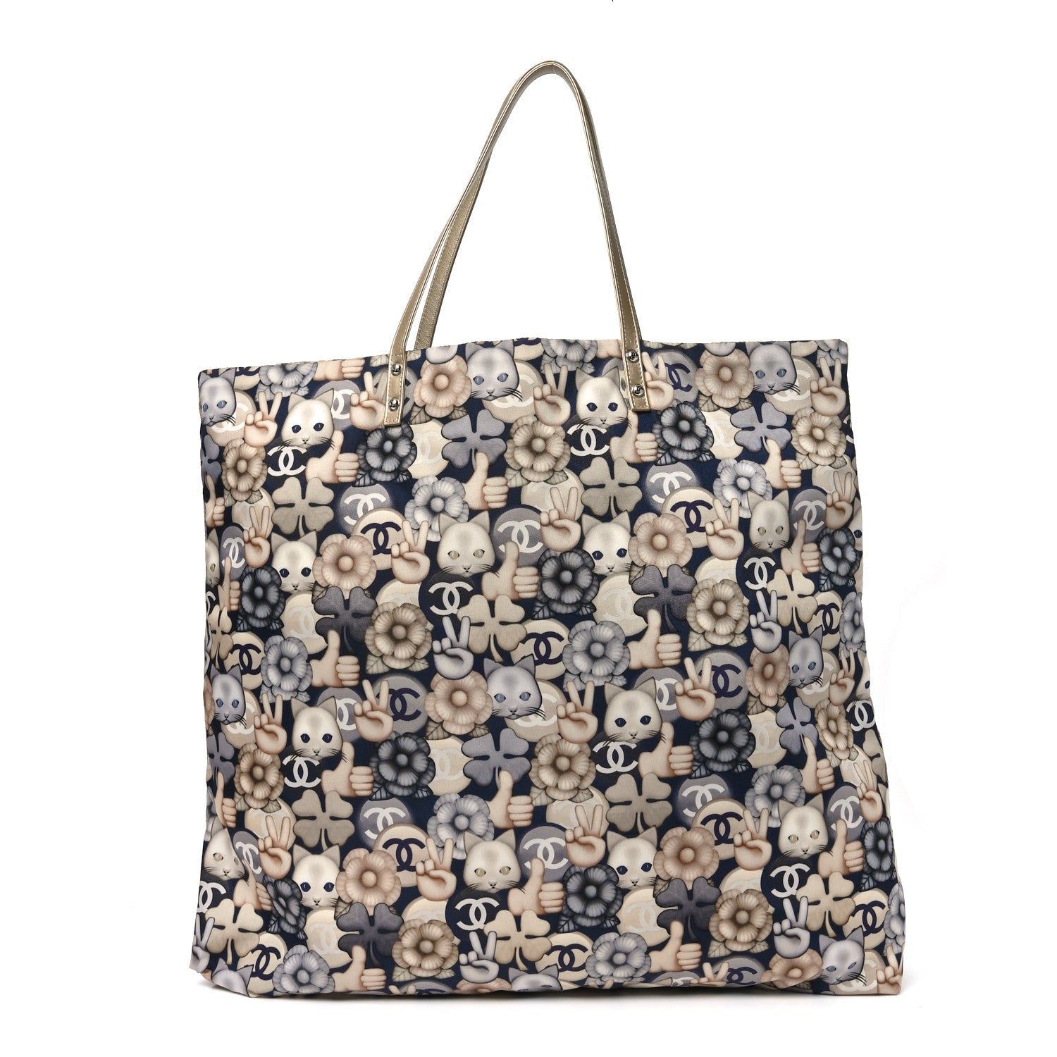 Chanel Nylon Cat Emoticon Tote Navy Silver