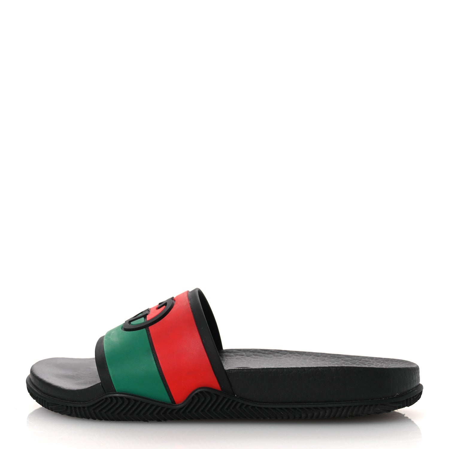 Gucci Rubber Web Womens Interlocking G Slide Sandals 33 Black Green Red