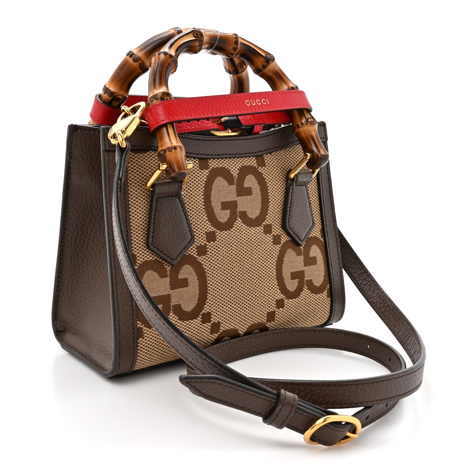 Gucci Monogram Jumbo GG Textured Dollar Calfskin Mini Diana Tote Bag Camel Ebony New Acero Pomegranate Red