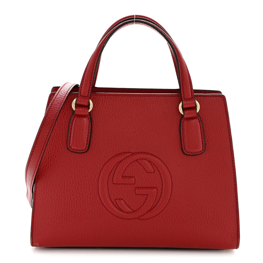 Gucci Dollar Calfskin Medium Soho Top Handle Satchel Hibiscus Red