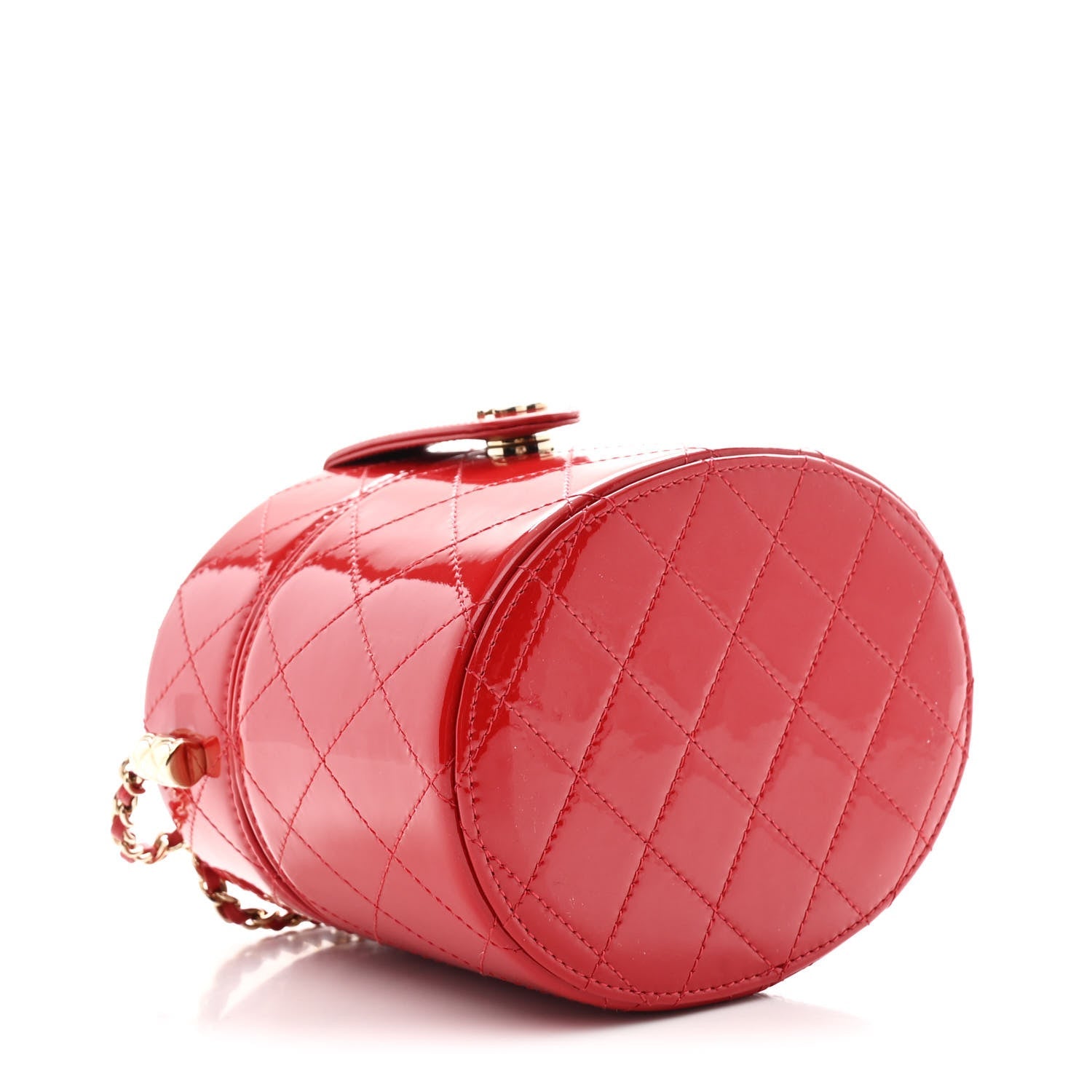 Chanel Patent Quilted Small Round Vanity With Chain Red