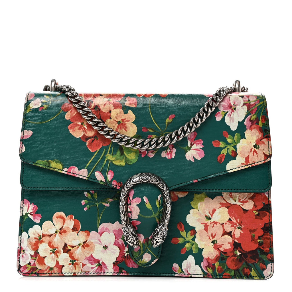 Gucci Calfskin Blooms Print Medium Dionysus Shoulder Bag Bright Emerald Multicolor