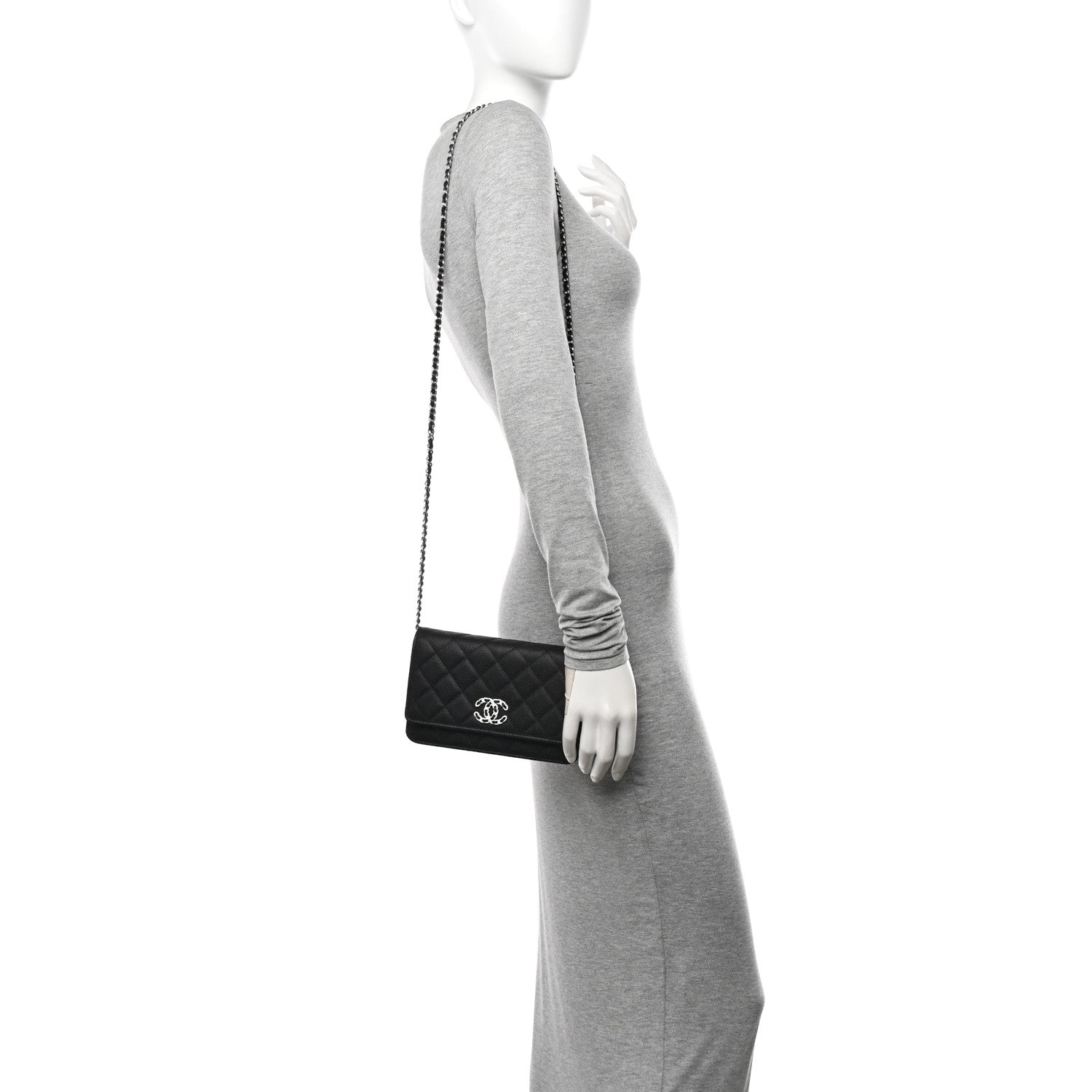 Chanel Caviar Quilted Chanel 19 Wallet On Chain WOC Black White