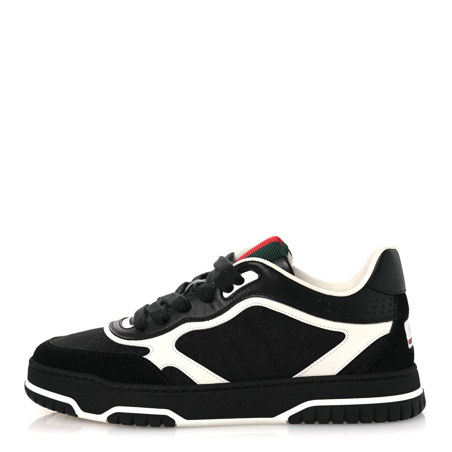 Gucci Calfskin Suede GG Monogram Re-Web Womens Sneakers 38 White Black