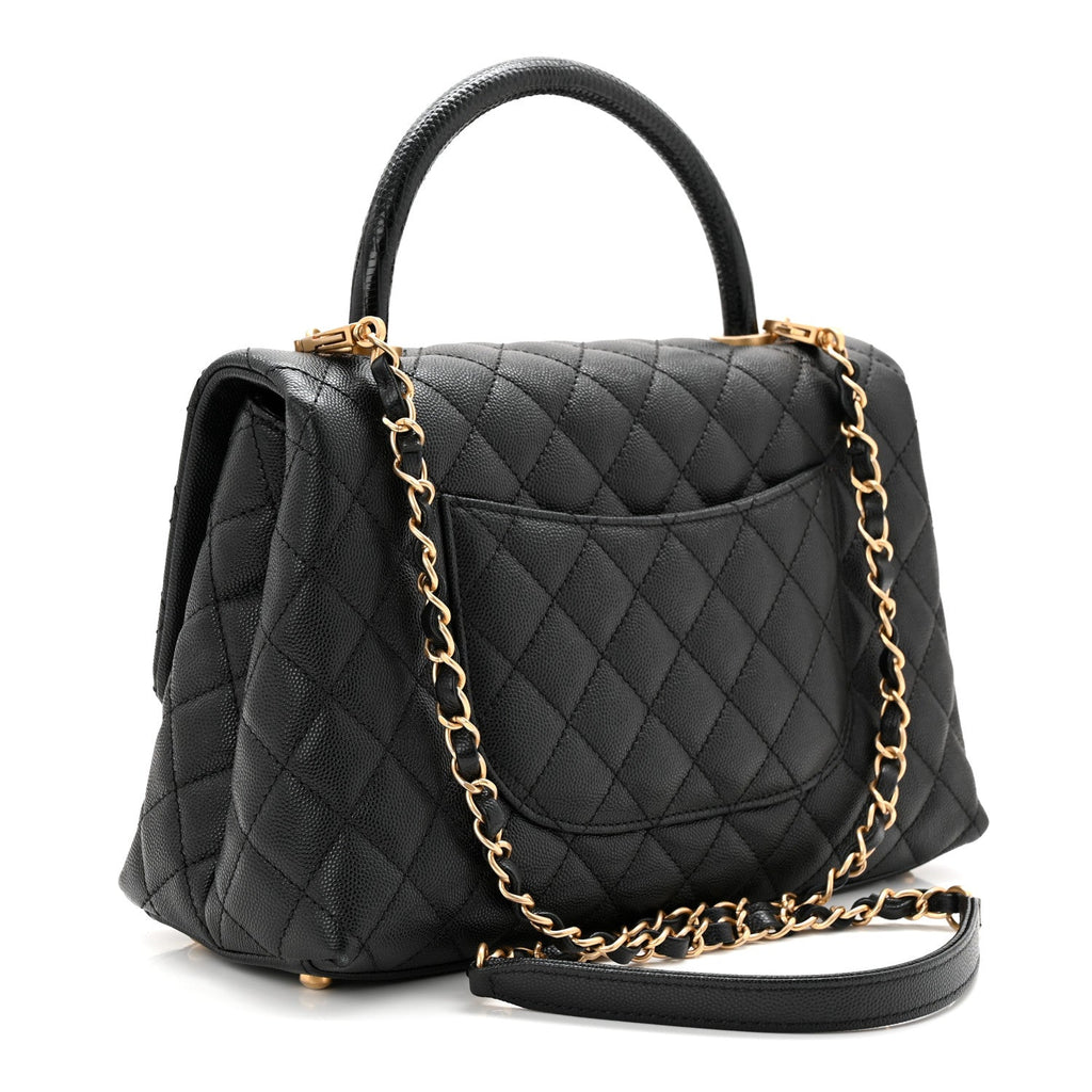 Chanel Caviar Lizard Embossed Quilted Small Coco Handle Flap Black