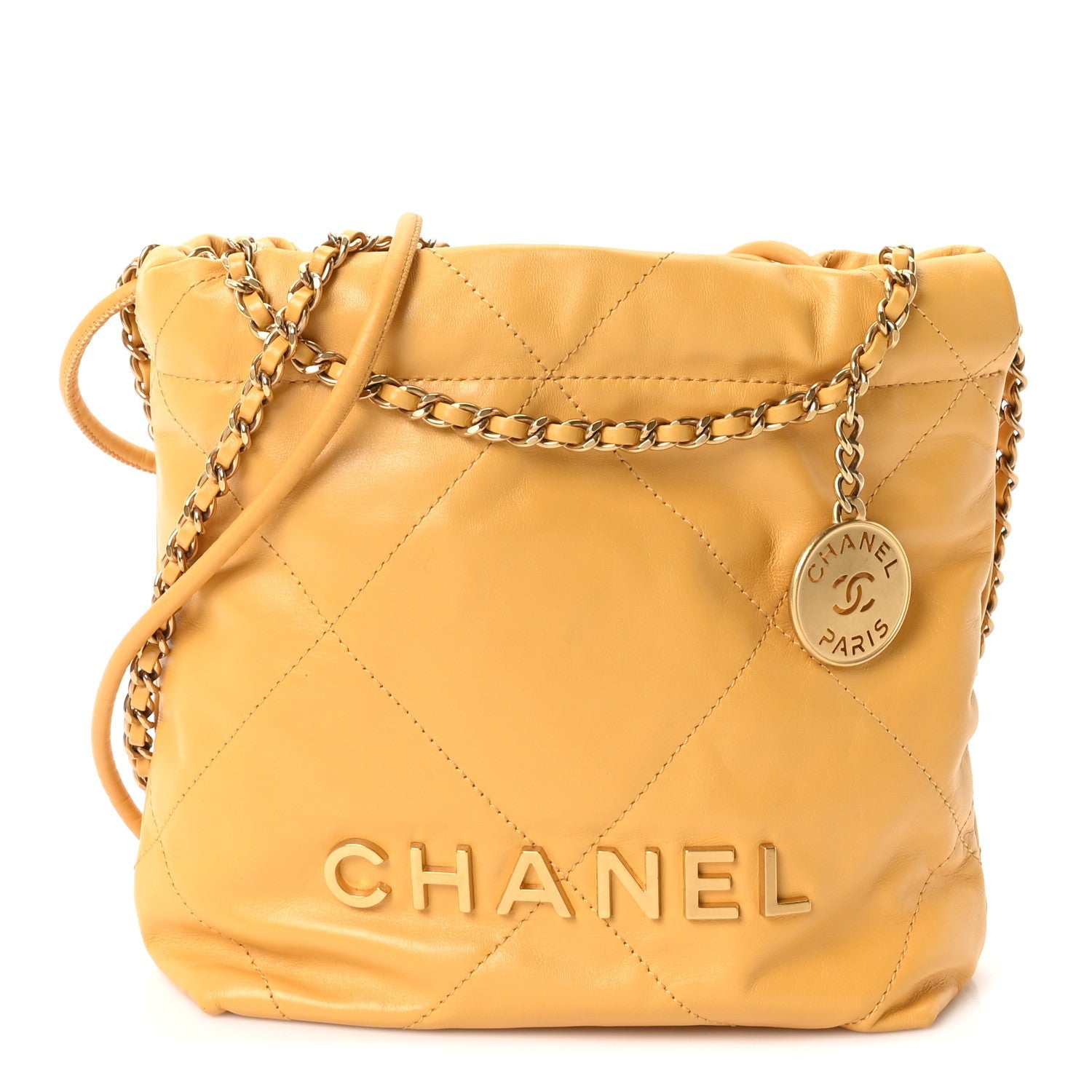Chanel Shiny Calfskin Quilted Mini Chanel 22 Yellow