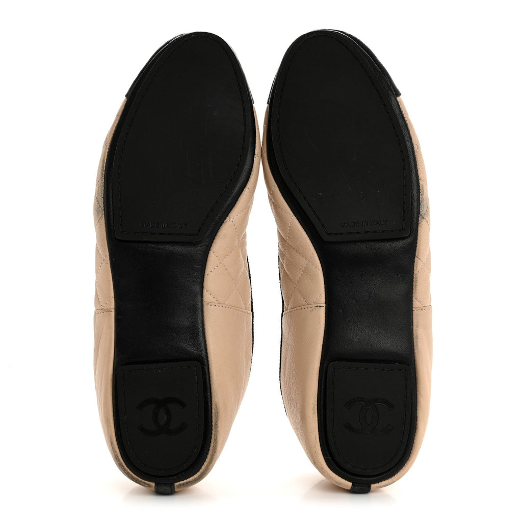 Lambskin Quilted Cap Toe Slipper With Pouch 39 Beige Black