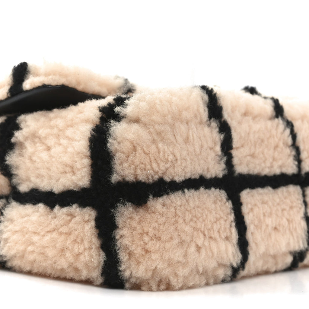Chanel Shearling Lambskin Large Fluffy Tartan Single Flap Pink Black