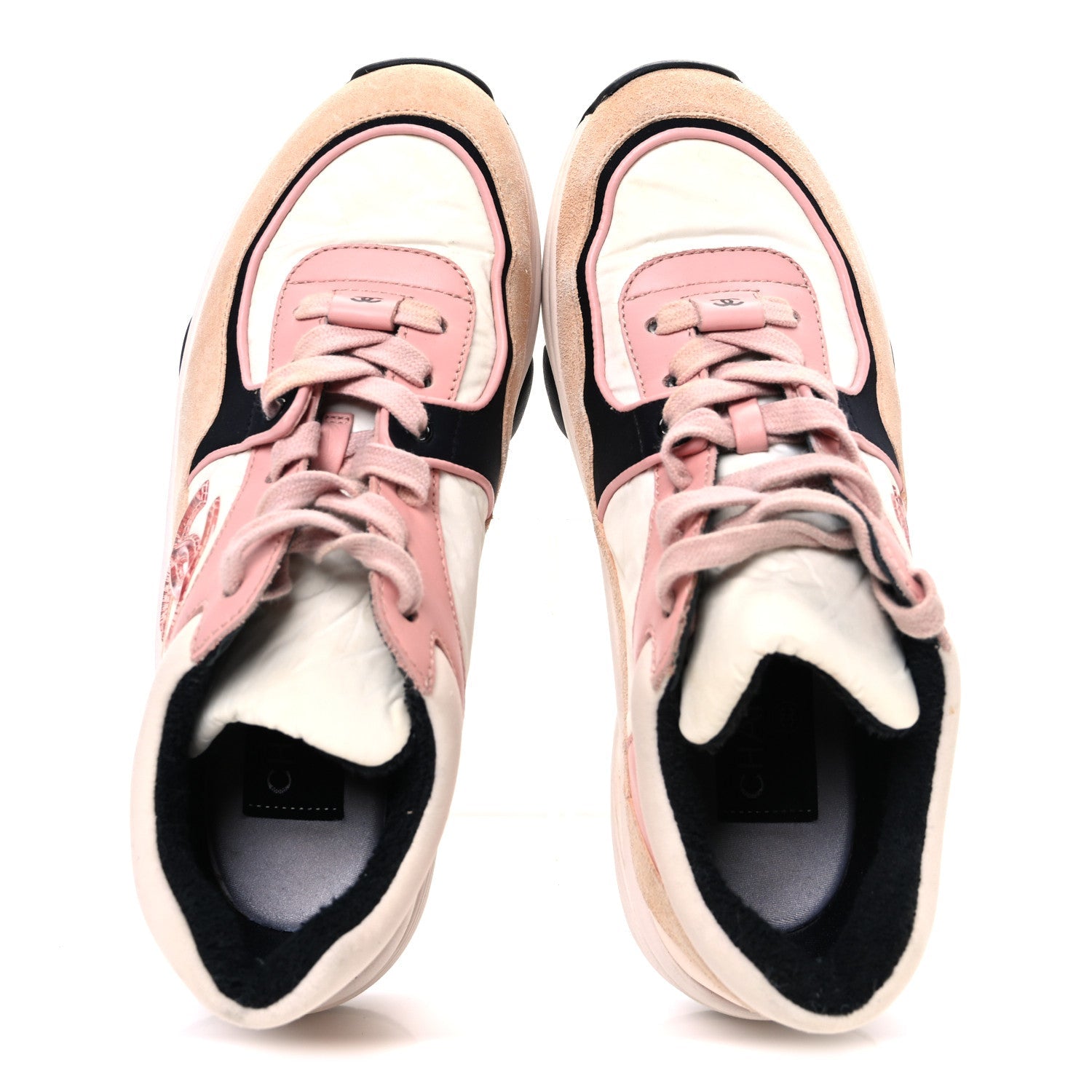 Nylon Lambskin Suede Calfskin CC Sneakers 35 Pink White Black