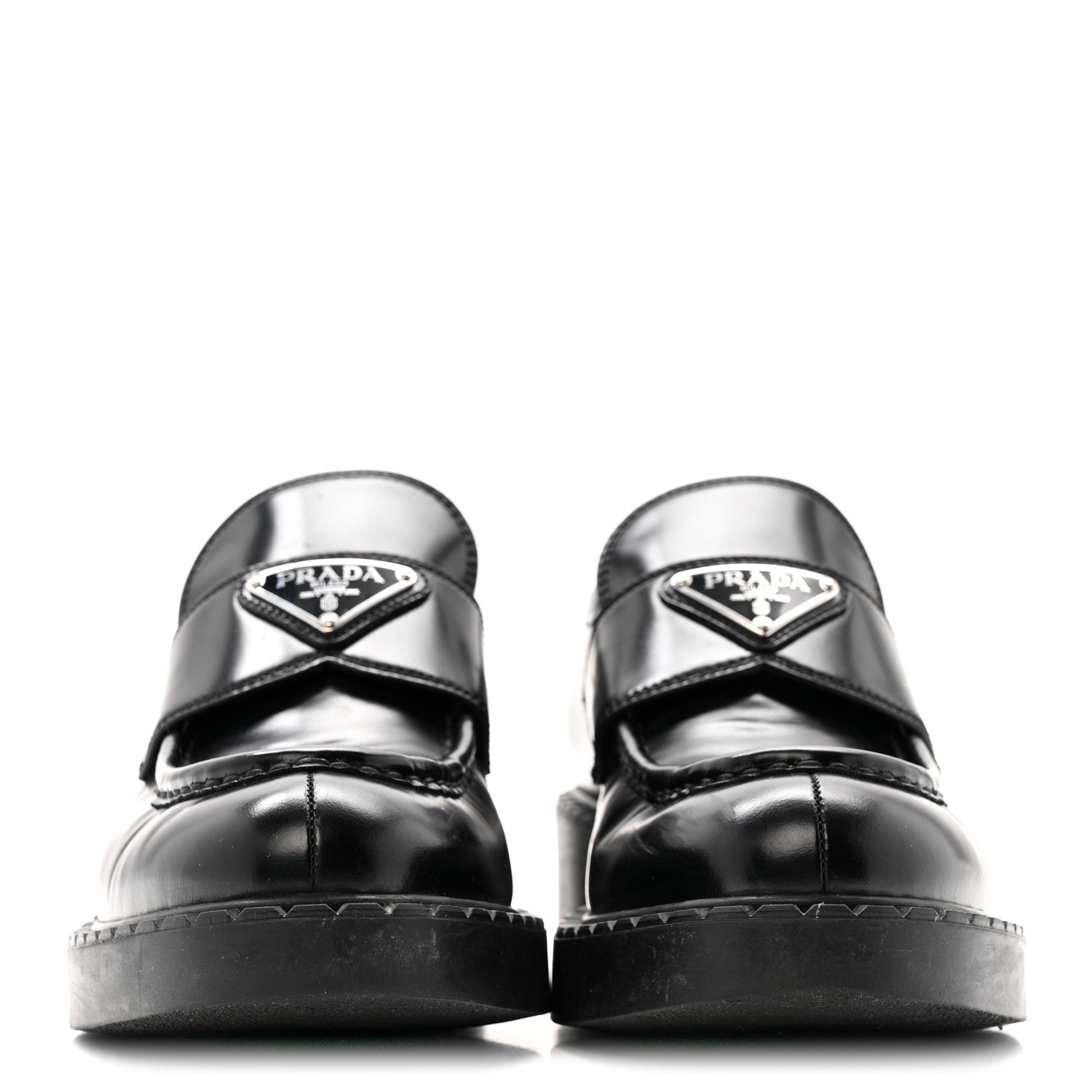 Prada Spazzolato Metal Triangle Logo 50mm Loafers 37.5 Black