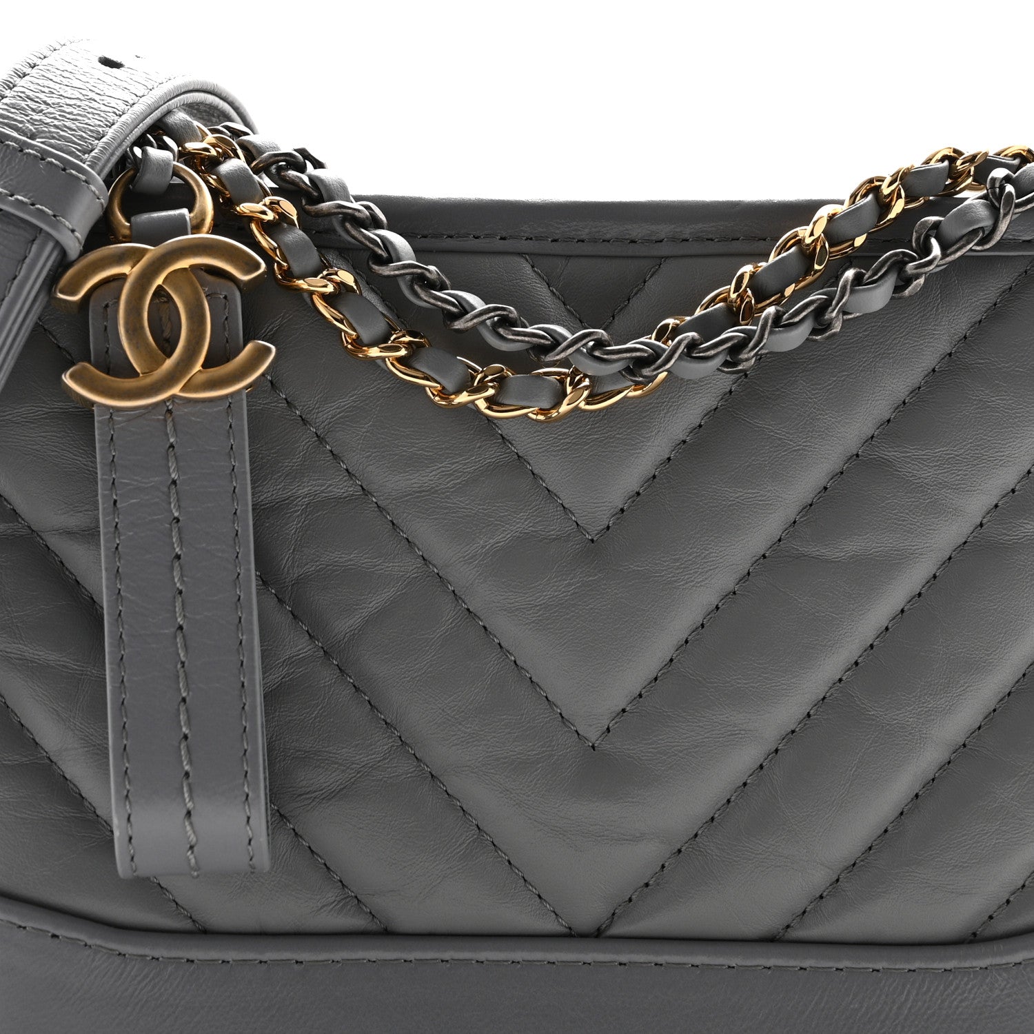Chanel Aged Calfskin Chevron Quilted Small Gabrielle Hobo Grey