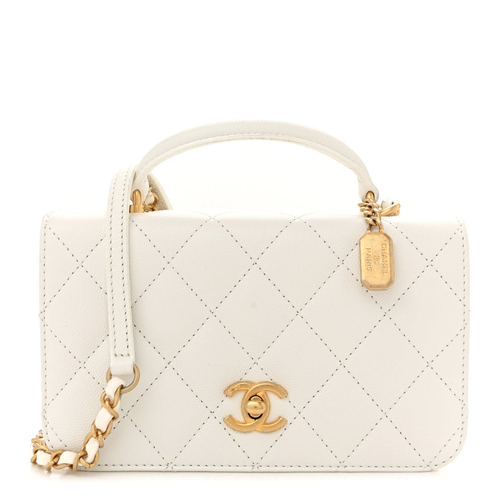 Chanel Caviar Quilted Mini Top Handle Flap White