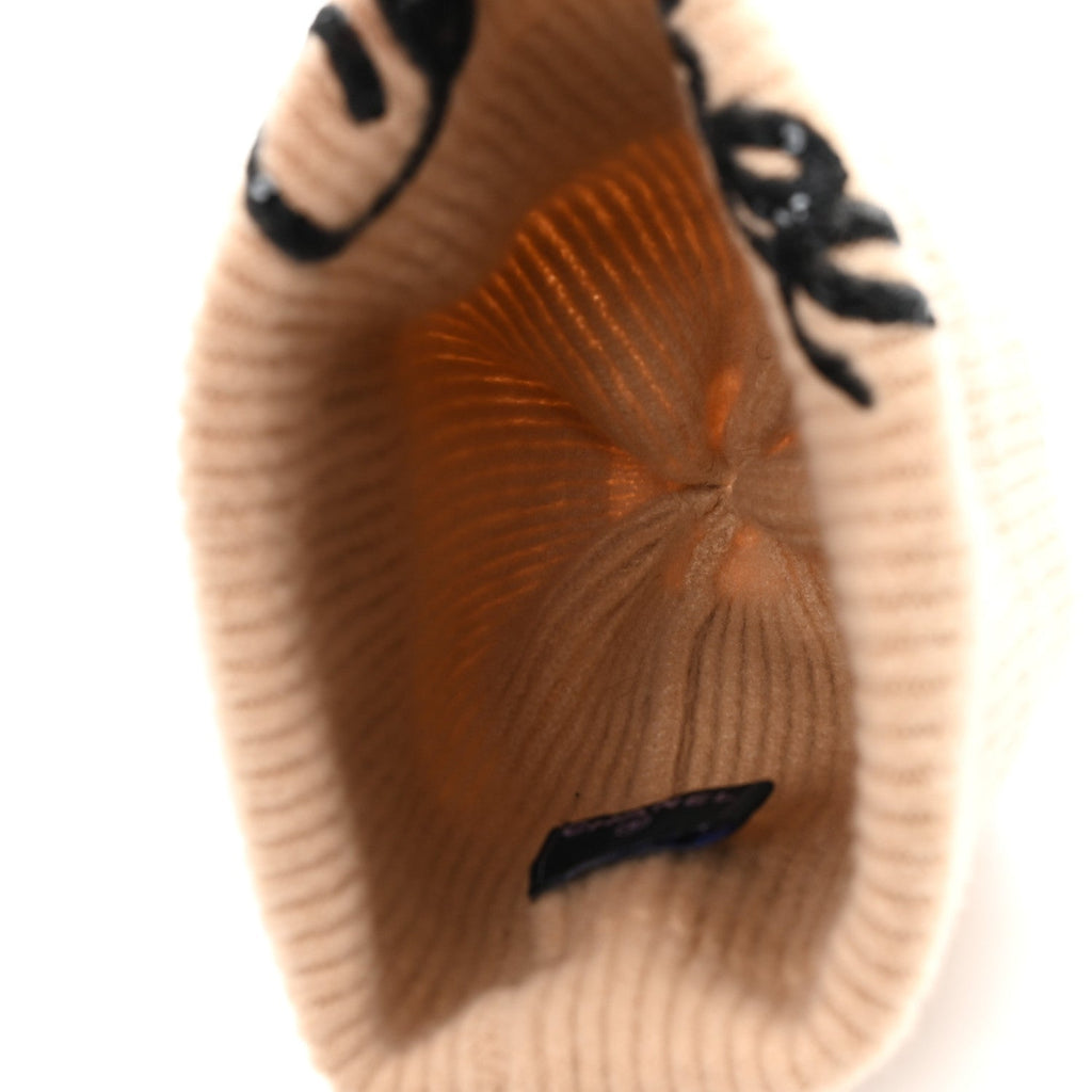 Cashmere Logo Beanie Hat Beige Black