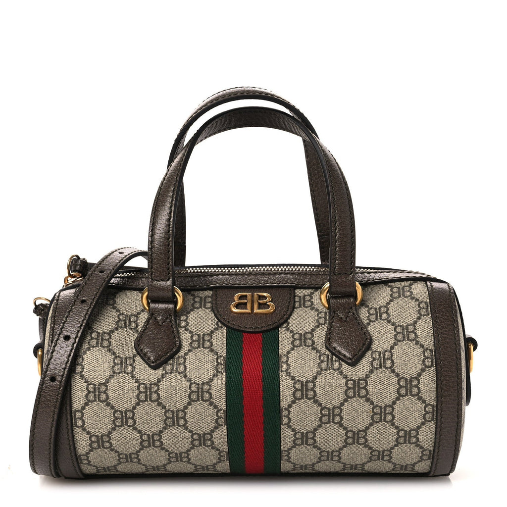 Gucci X BALENCIAGA BB Supreme Monogram Web Small Ophidia Boston Bag Beige New Acero
