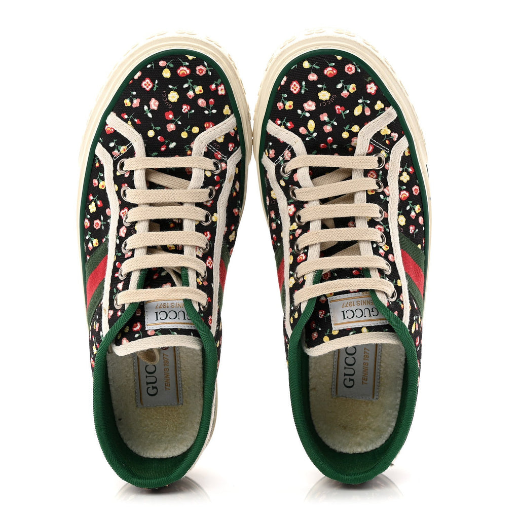 Gucci X LIBERTY OF LONDON Canvas Web Holly Print Womens 1977 Tennis Sneakers 38.5 Black Peach Mystic White