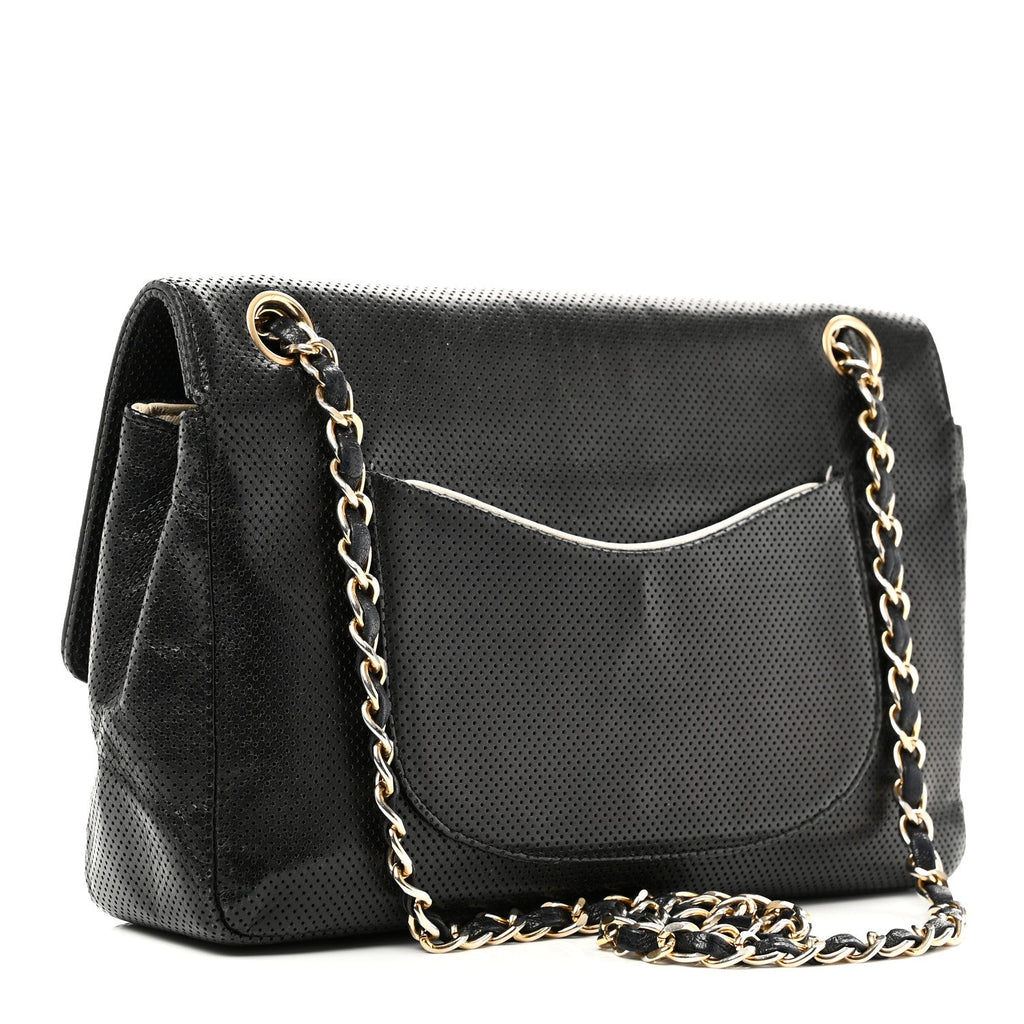 Chanel Lambskin Perforated Medium Single Flap Bag Black White